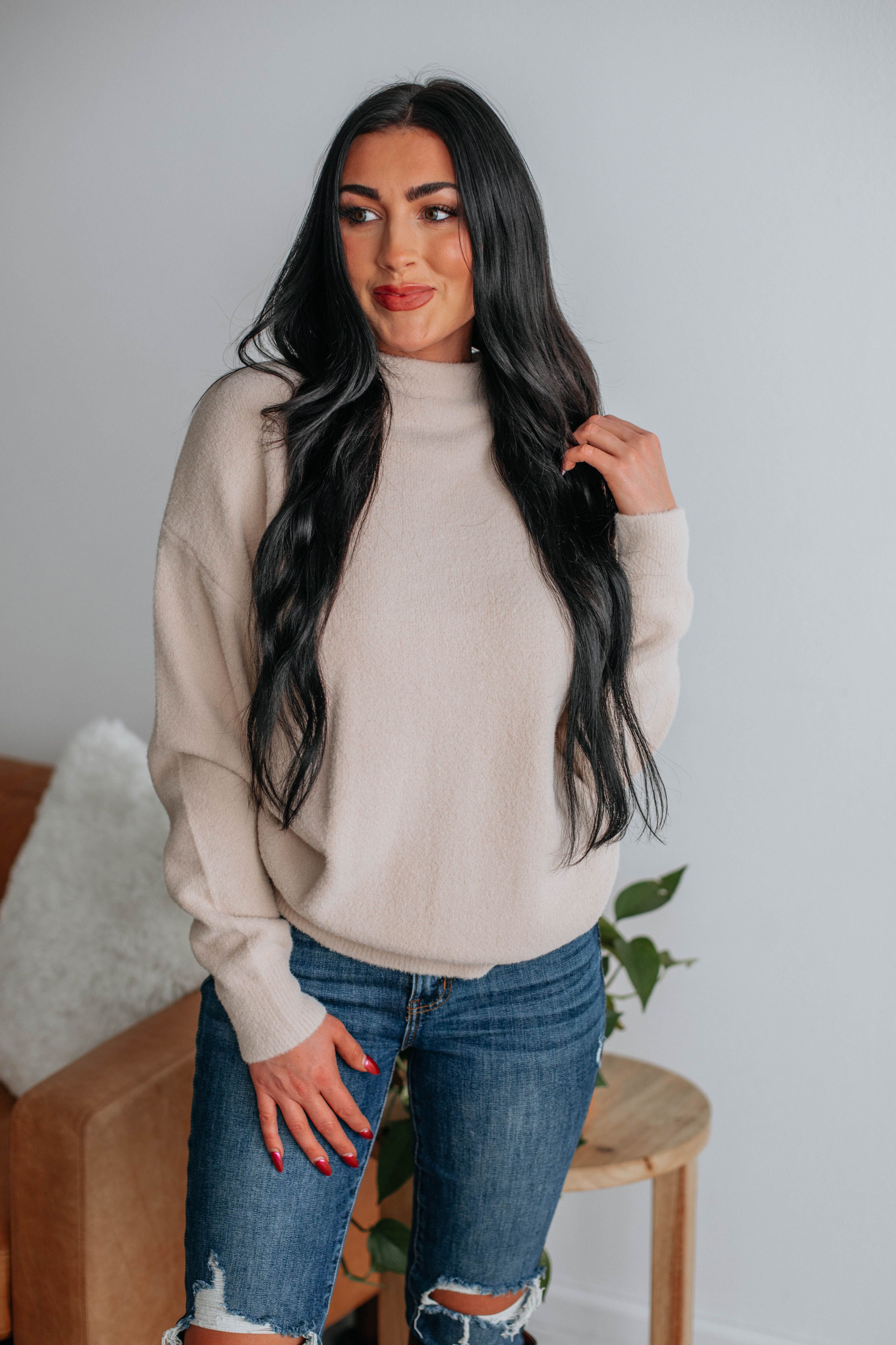 Braya Mock Neck Sweater - Natural sold by Wild Oak Boutique