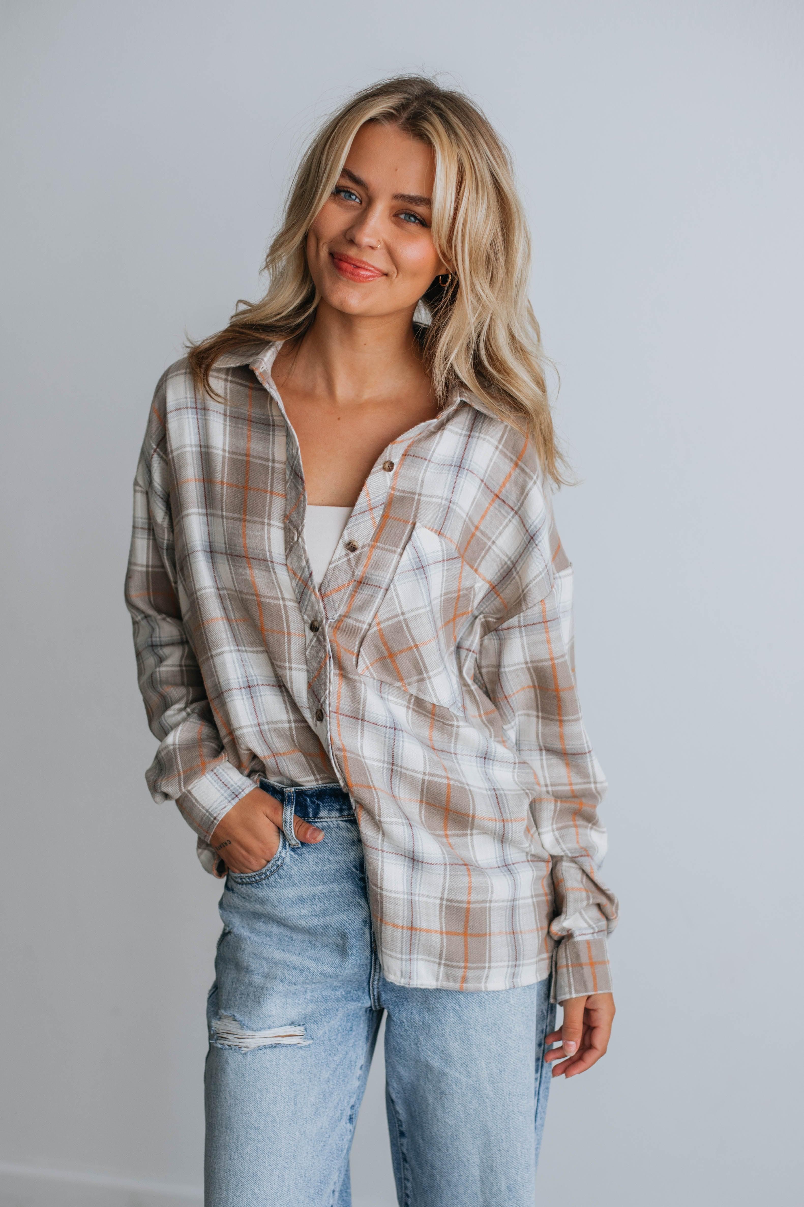 Merrick Flannel - Taupe Mix sold by Wild Oak Boutique