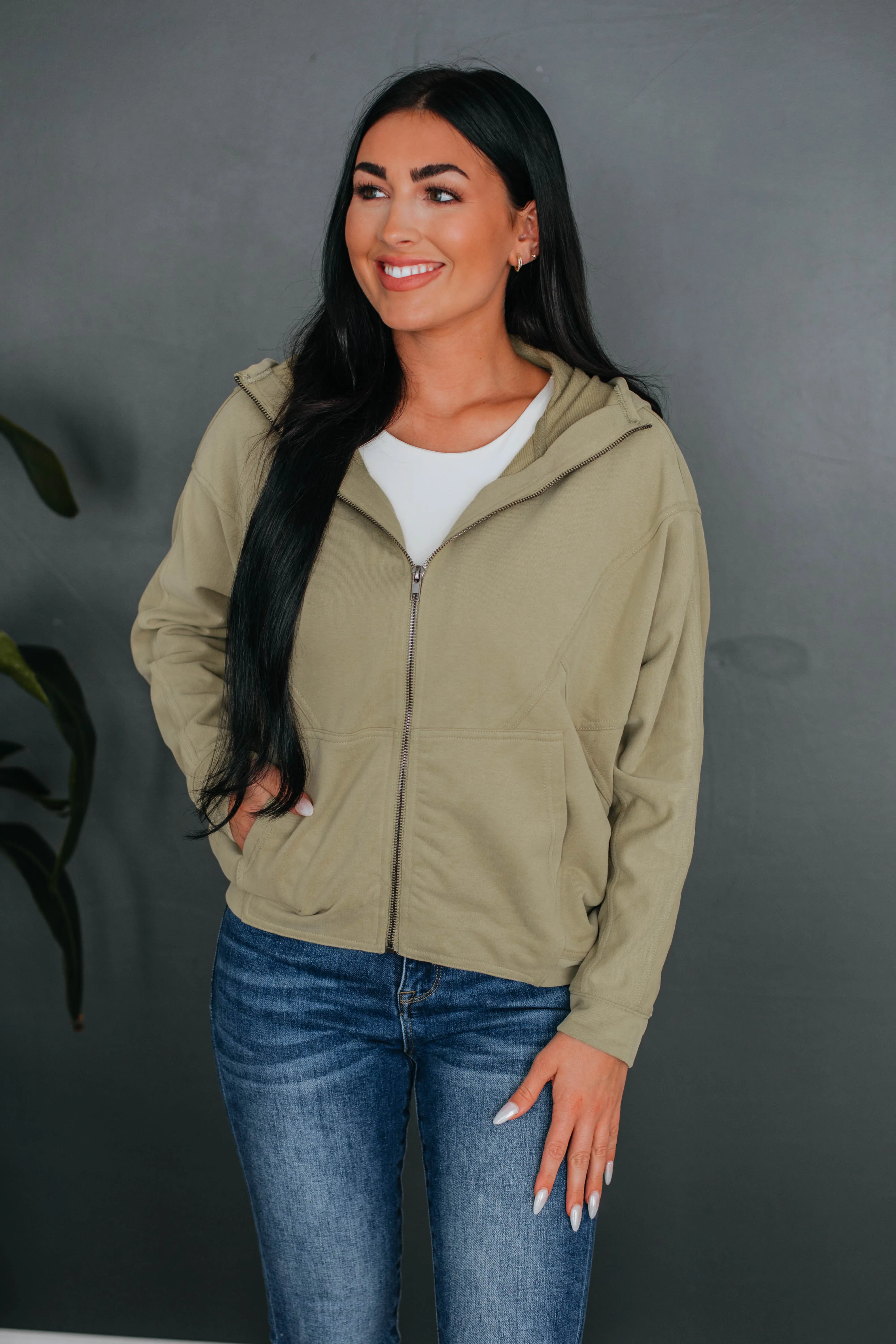 Elma Zip-Up Jacket - Light Olive sold by Wild Oak Boutique product image thumbnail 3