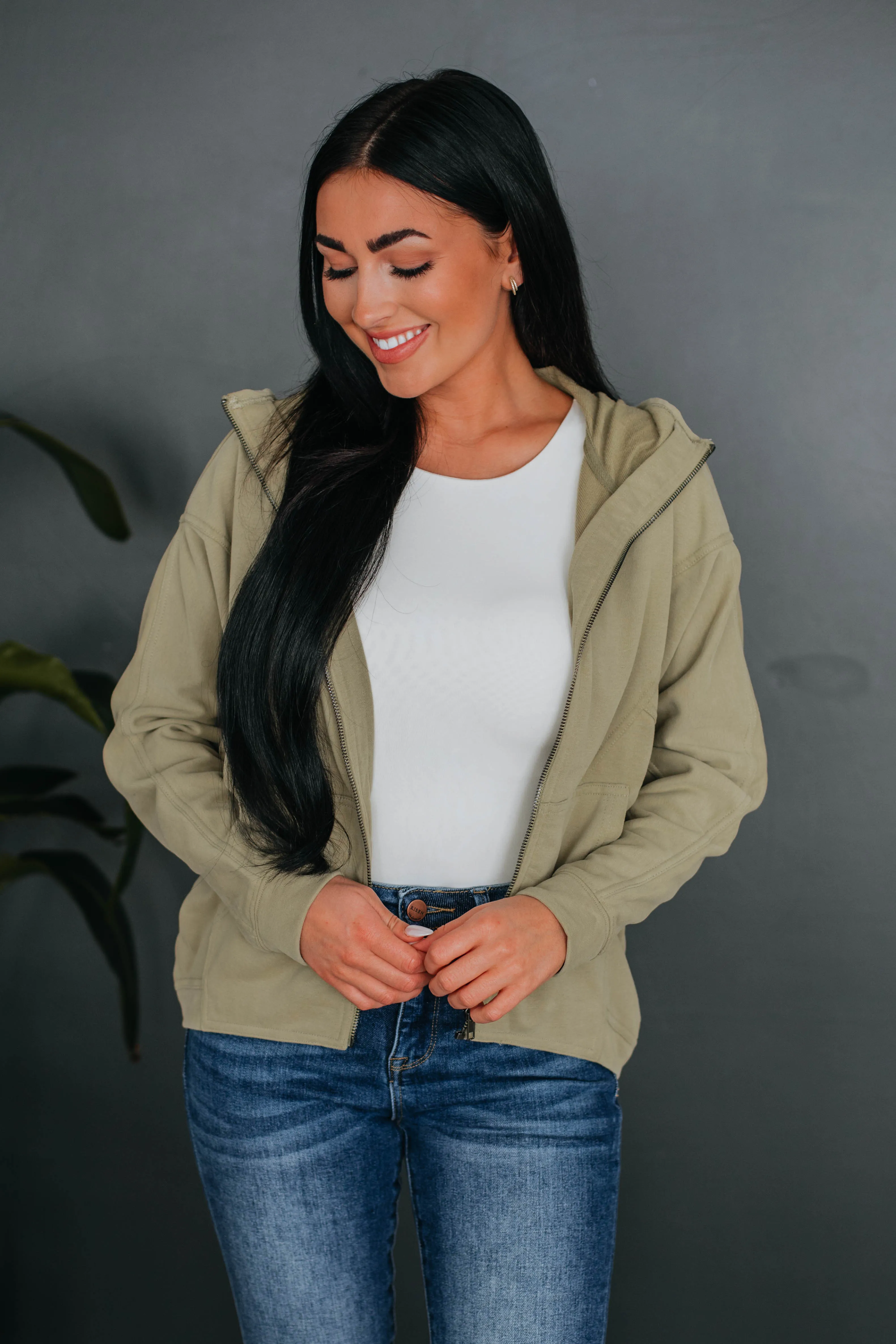 Elma Zip-Up Jacket - Light Olive sold by Wild Oak Boutique