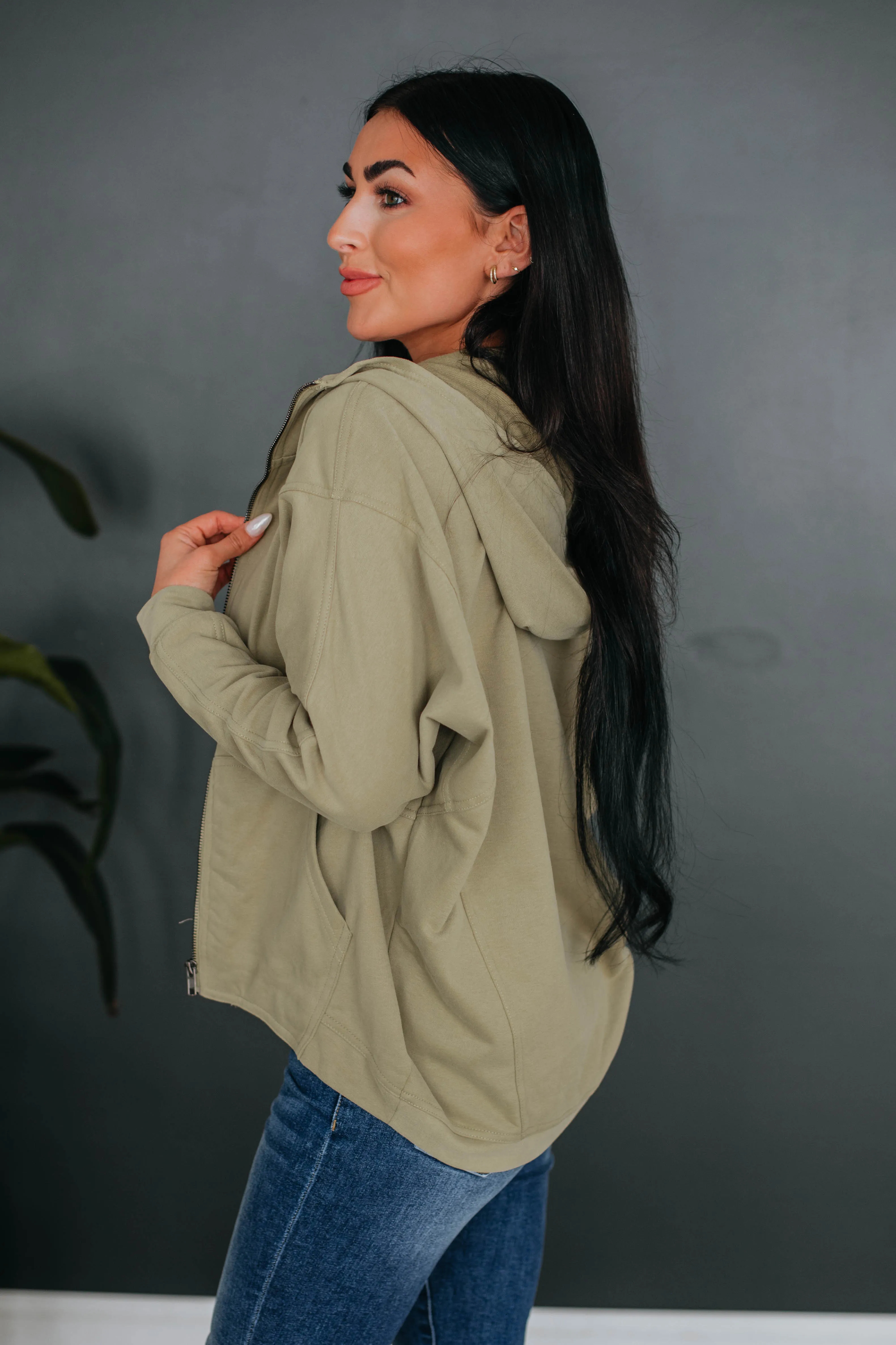 Elma Zip-Up Jacket - Light Olive sold by Wild Oak Boutique product image thumbnail 5