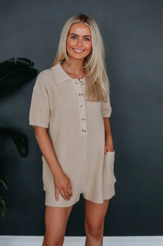 Zane Knit Romper - Taupe sold by Wild Oak Boutique