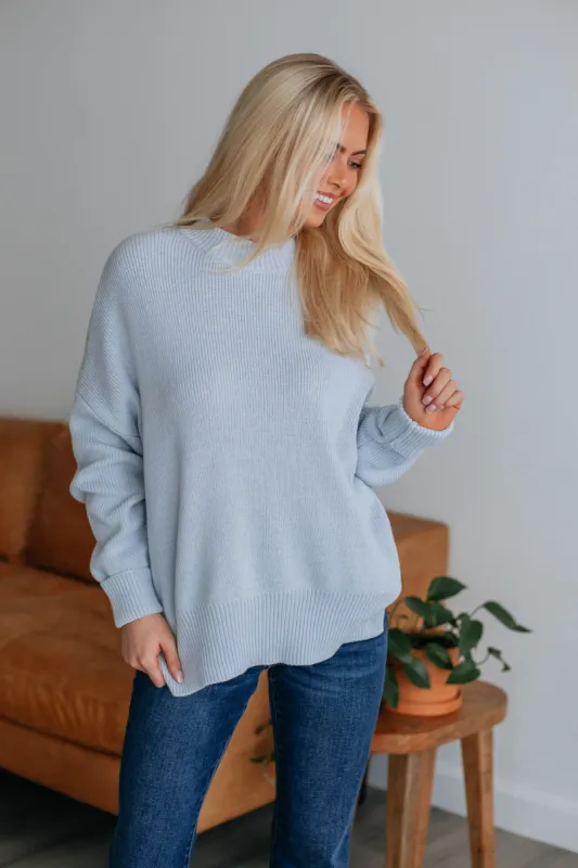 Chelsea Mock Neck Sweater - Powder Blue sold by Wild Oak Boutique