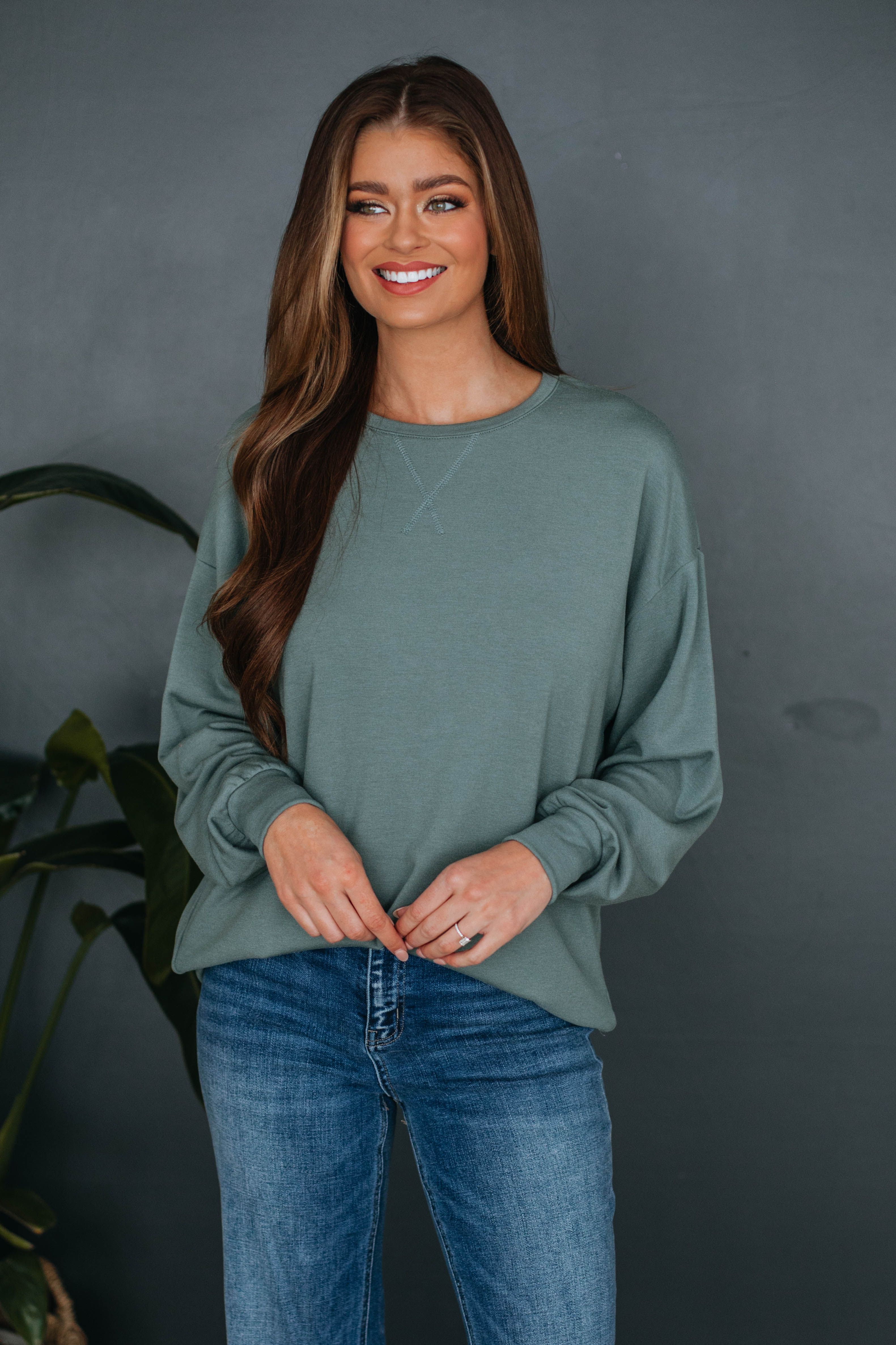 Eli Oversized Crewneck - Dusty Sage sold by Wild Oak Boutique