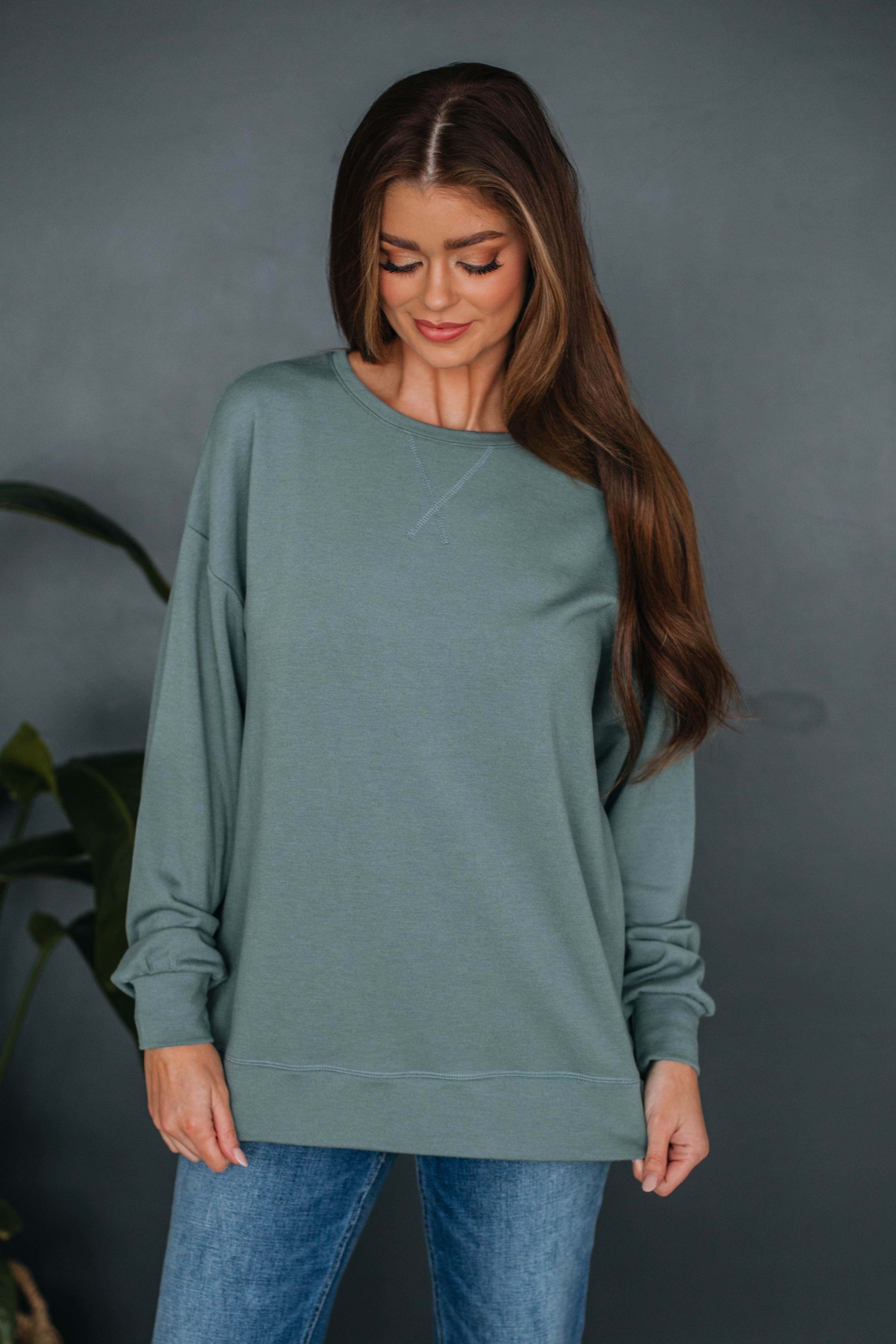 Eli Oversized Crewneck - Dusty Sage sold by Wild Oak Boutique product image thumbnail 3