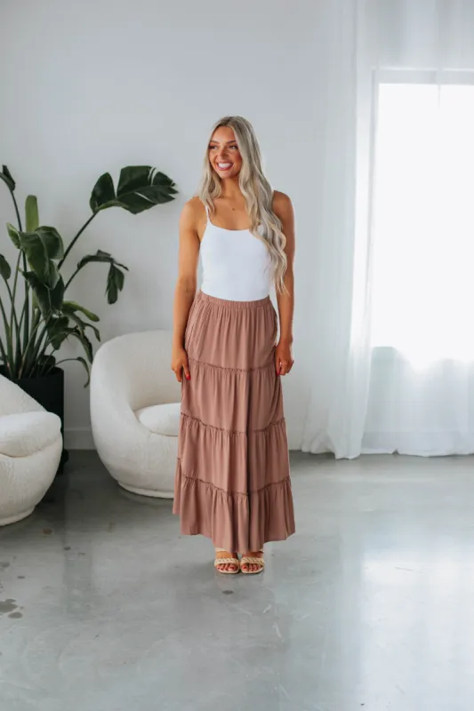 Linney Tiered Maxi Skirt - Mocha sold by Wild Oak Boutique