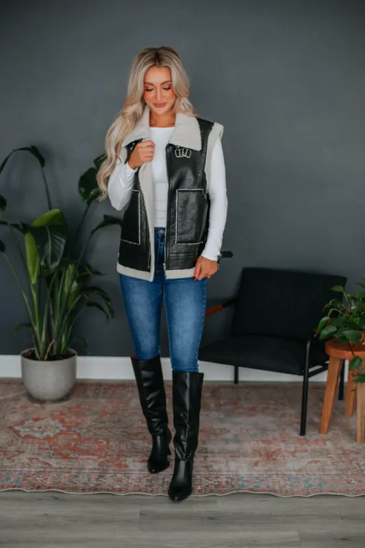 Alida Leather Vest - Black sold by Wild Oak Boutique