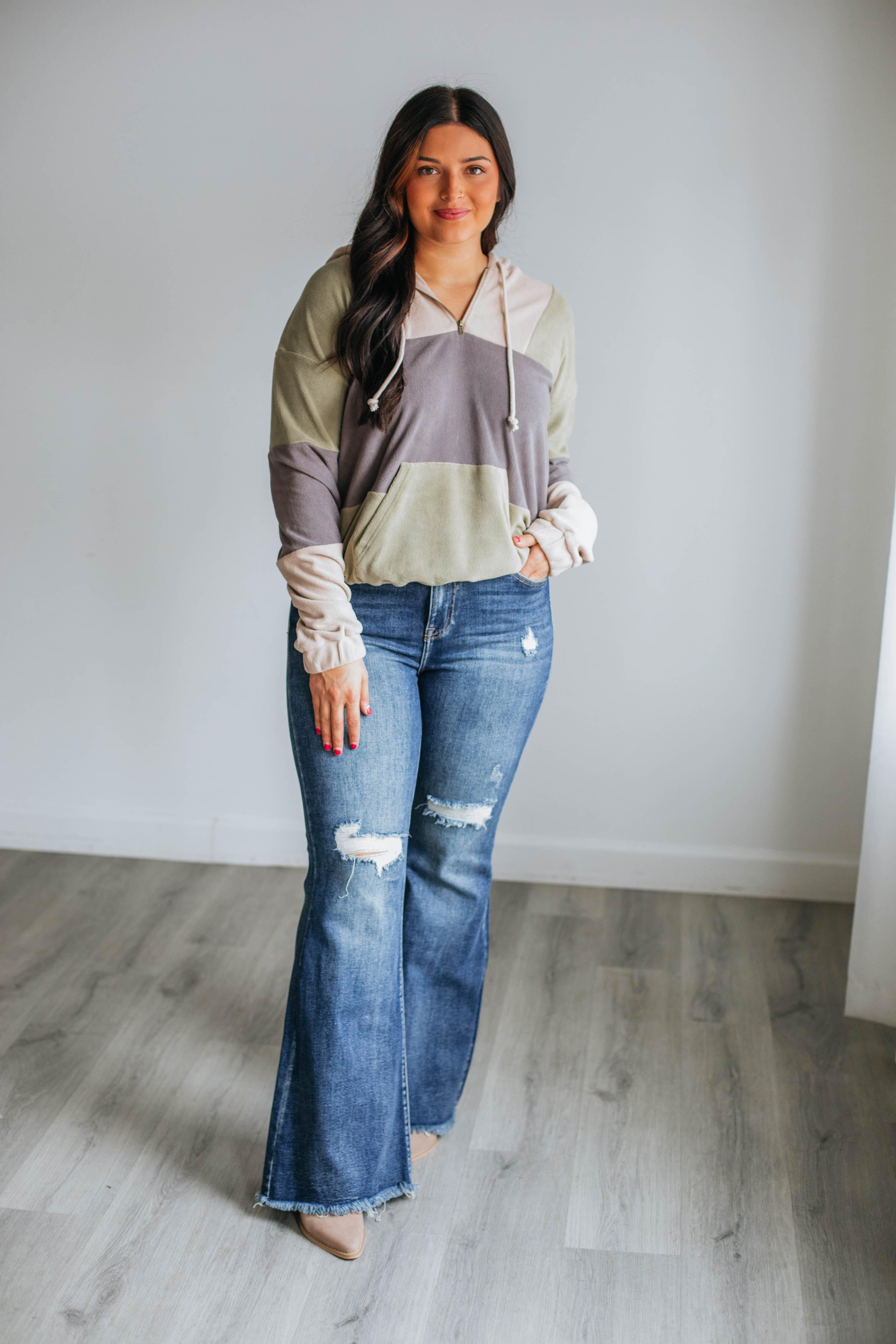 Kaisley Colorblock Hoodie - Light Olive Mix sold by Wild Oak Boutique product image thumbnail 5