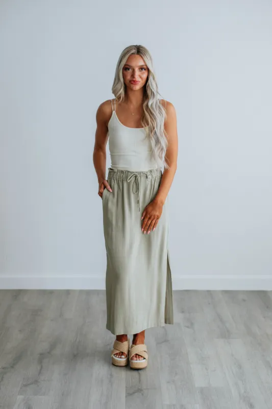 Emeline Midi Skirt - Light Olive sold by Wild Oak Boutique