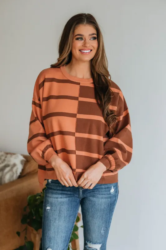 Marie Striped Sweater Top - Chocolate Mix sold by Wild Oak Boutique
