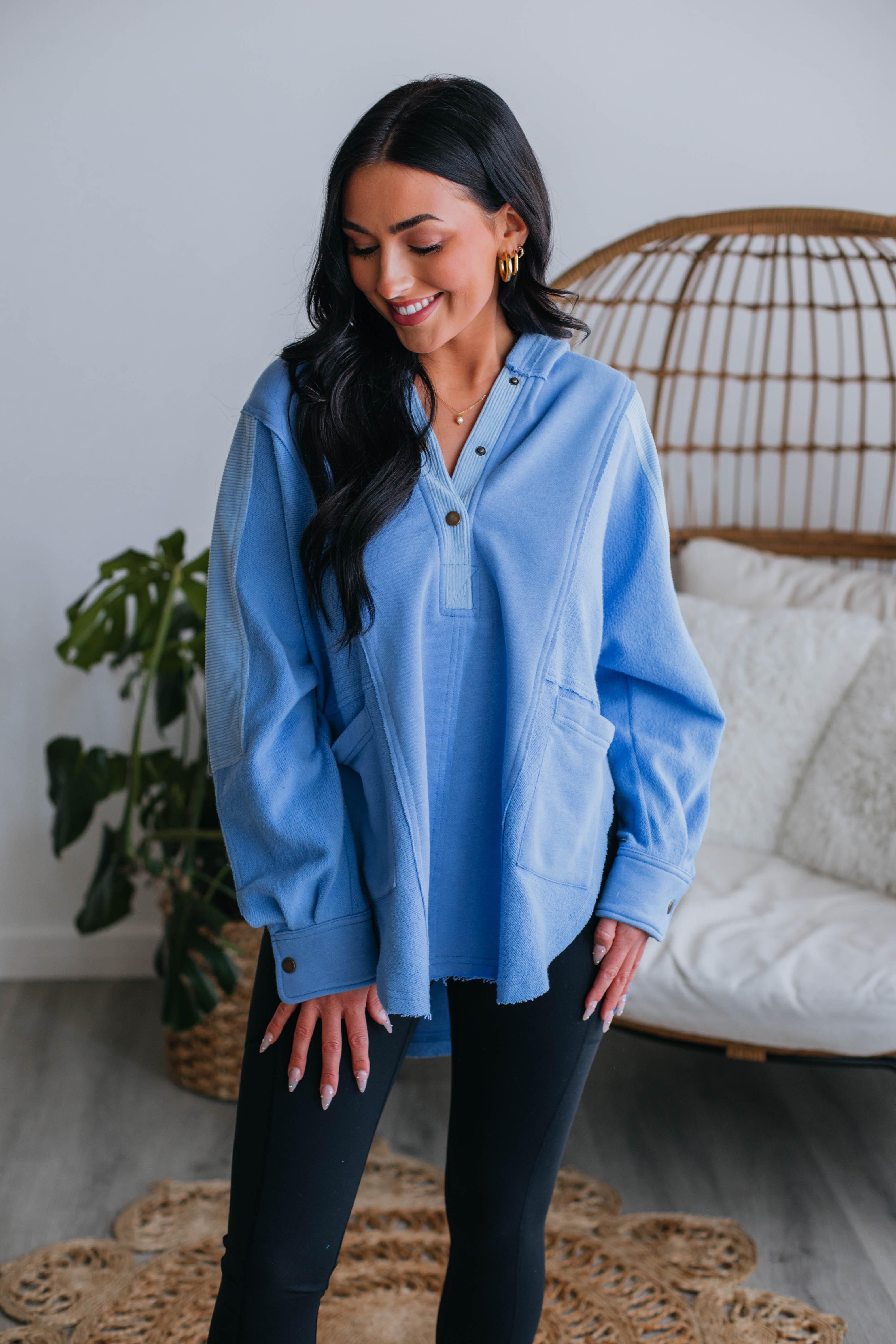 Malia Henley Pullover - Cornflower Blue sold by Wild Oak Boutique product image thumbnail 4