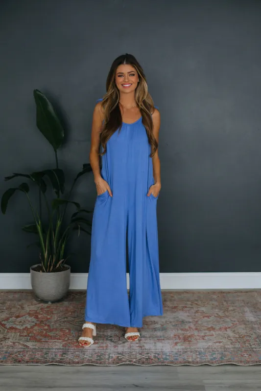 Chandler Jumpsuit - Cornflower Blue sold by Wild Oak Boutique