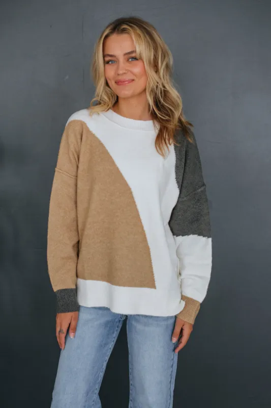 Miranda Colorblock Sweater - Taupe Mix sold by Wild Oak Boutique