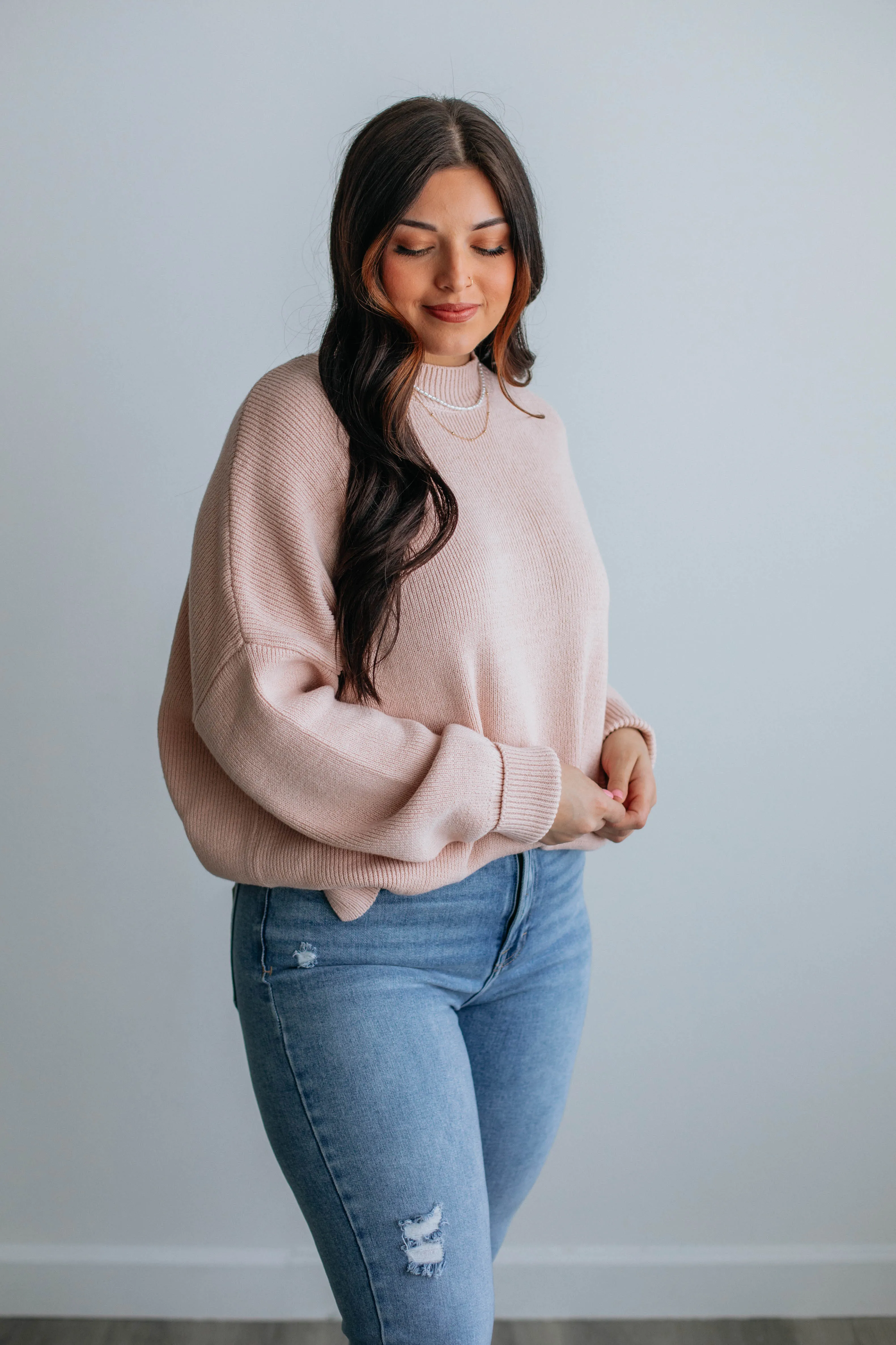 Chelsea Mock Neck Sweater - Blush sold by Wild Oak Boutique