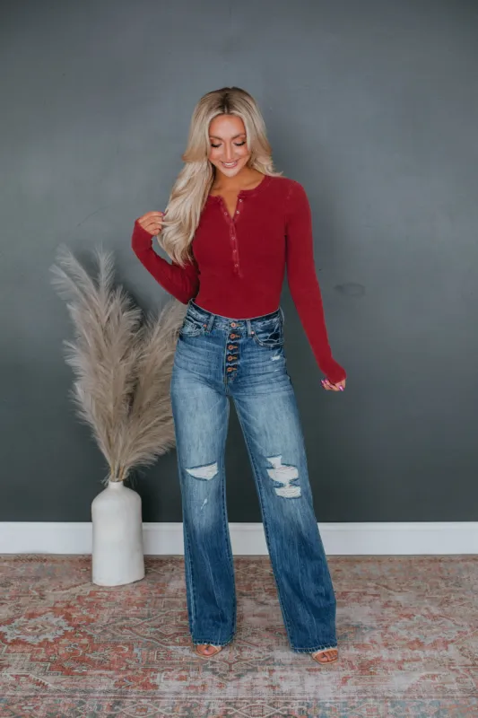 Vanessa Ribbed Bodysuit - Wine sold by Wild Oak Boutique