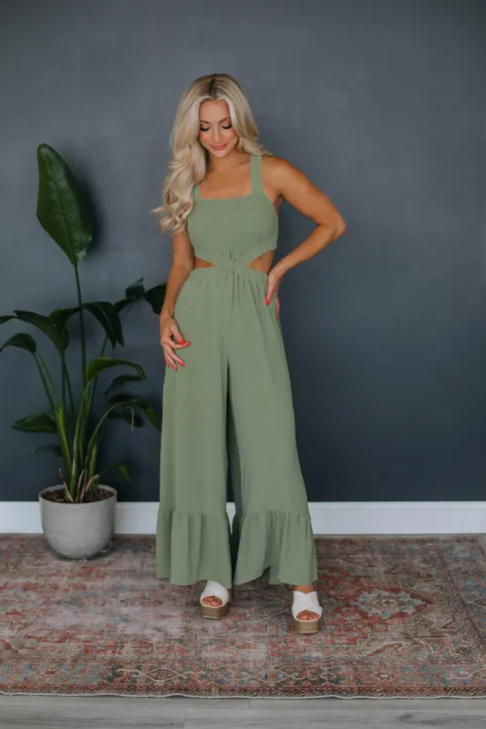 Deanna Cutout Jumpsuit - Olive sold by Wild Oak Boutique
