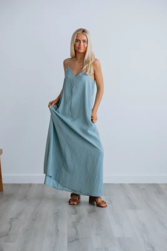 Lilliana Maxi Dress - Dusty Blue sold by Wild Oak Boutique