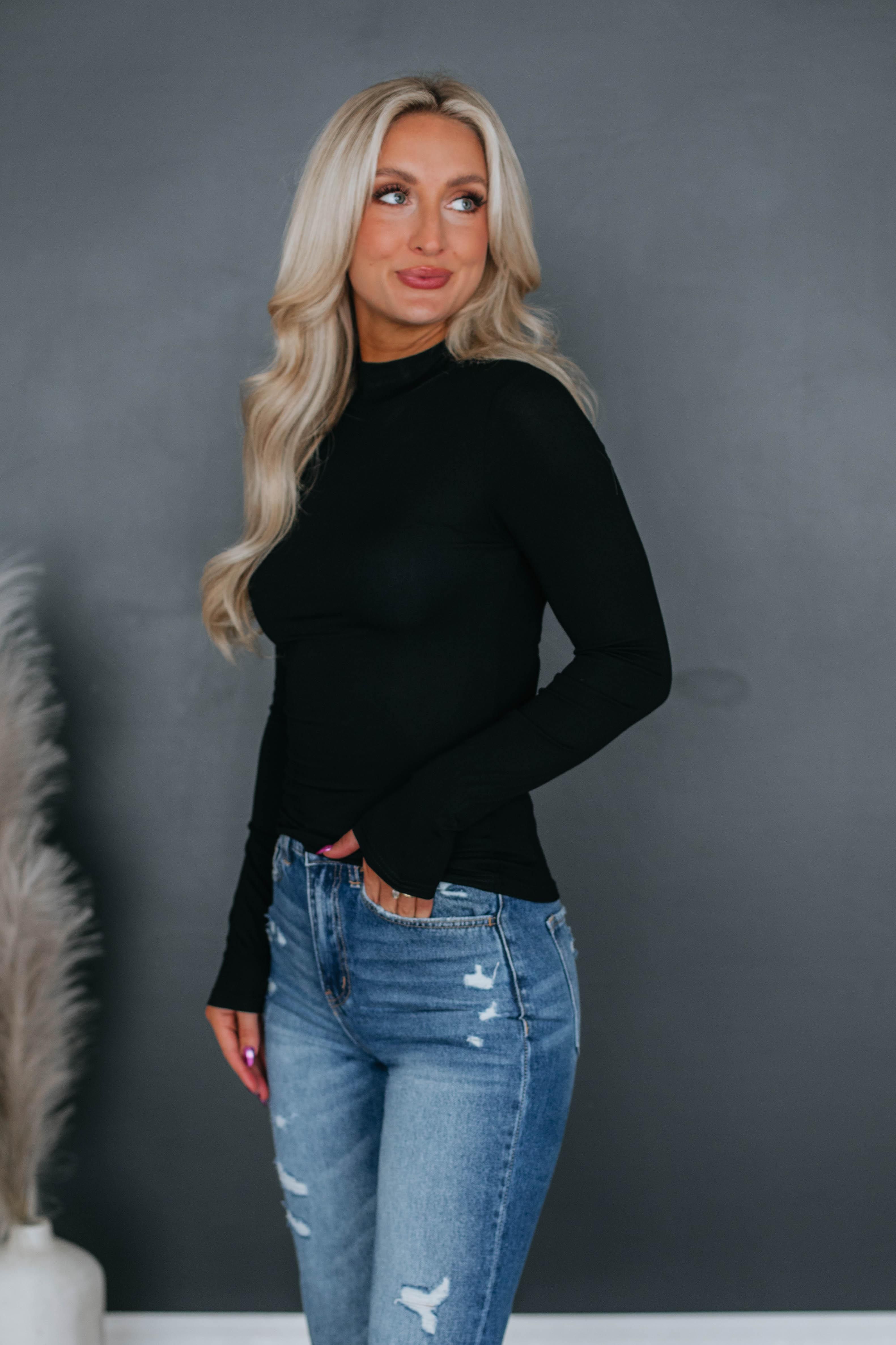 Celia Mock Neck Top - Black sold by Wild Oak Boutique product image thumbnail 3