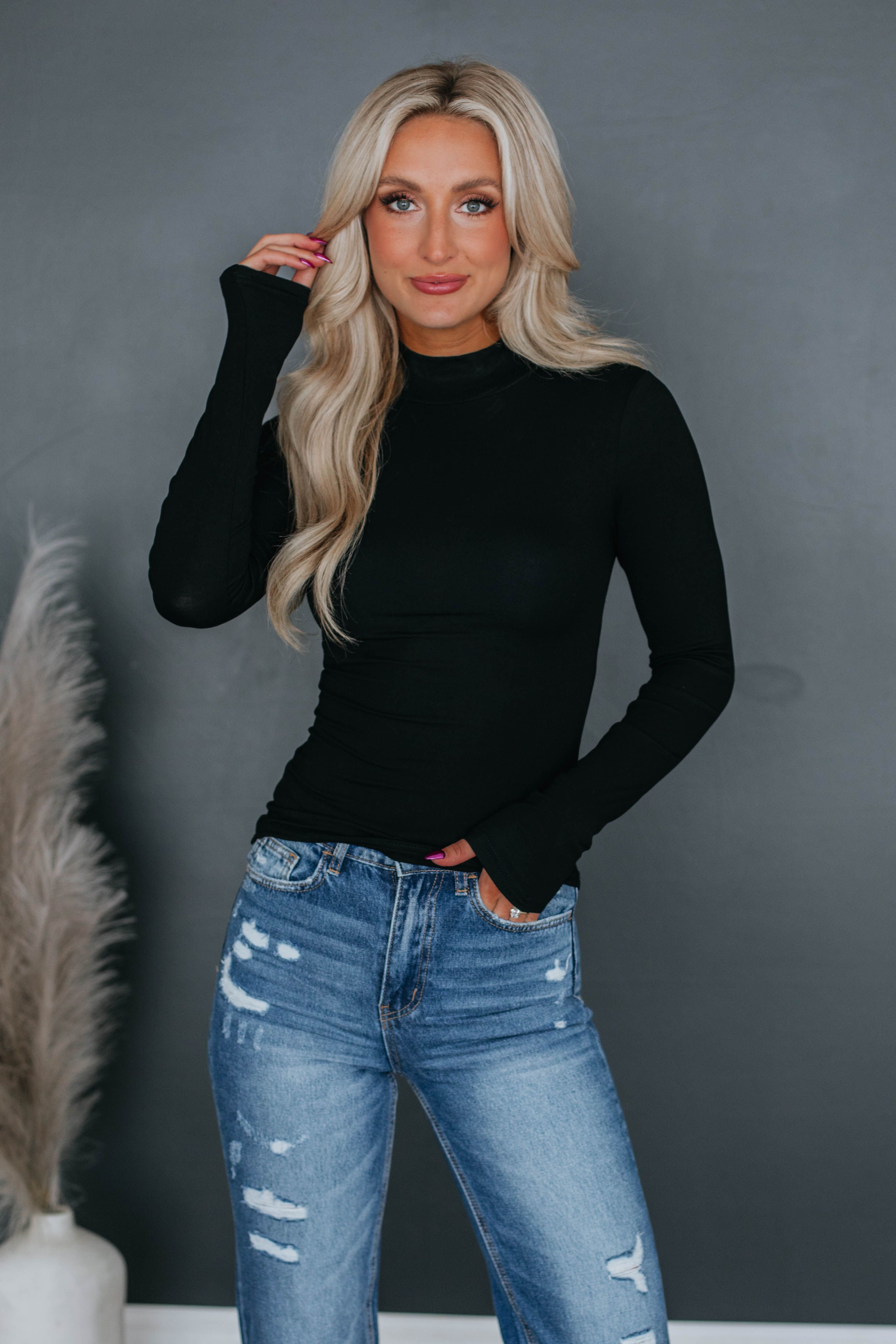 Celia Mock Neck Top - Black sold by Wild Oak Boutique