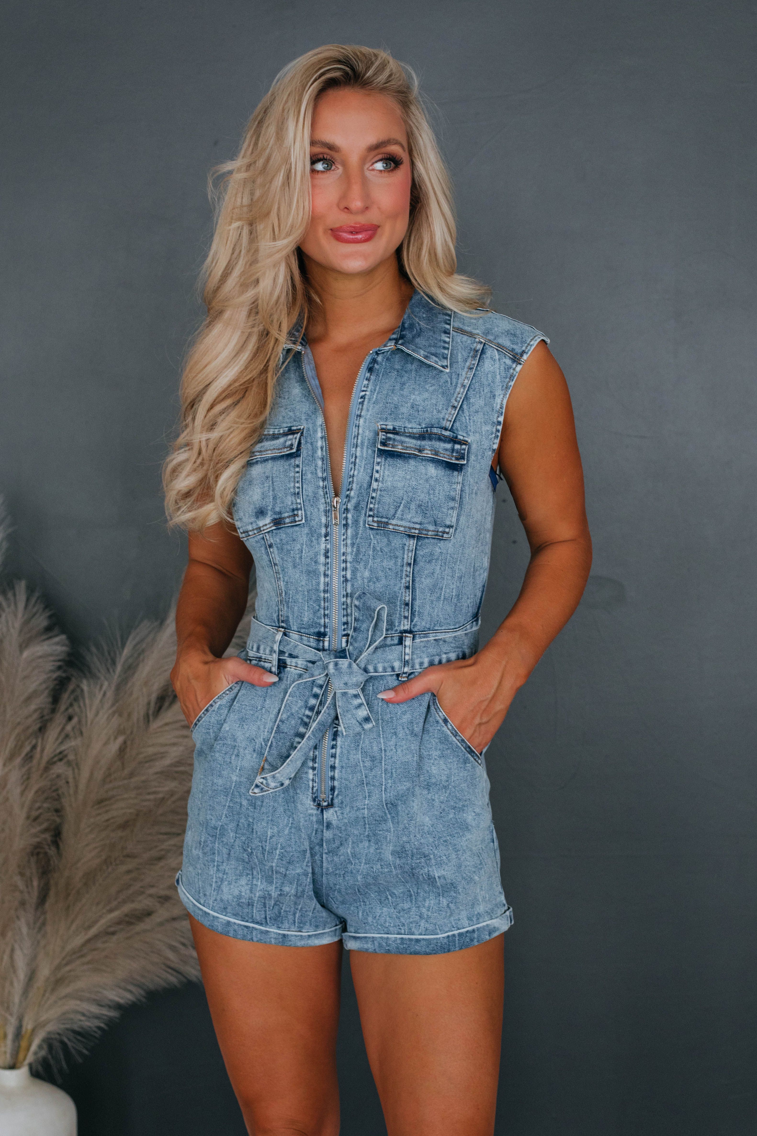 Daytona Denim Romper sold by Wild Oak Boutique