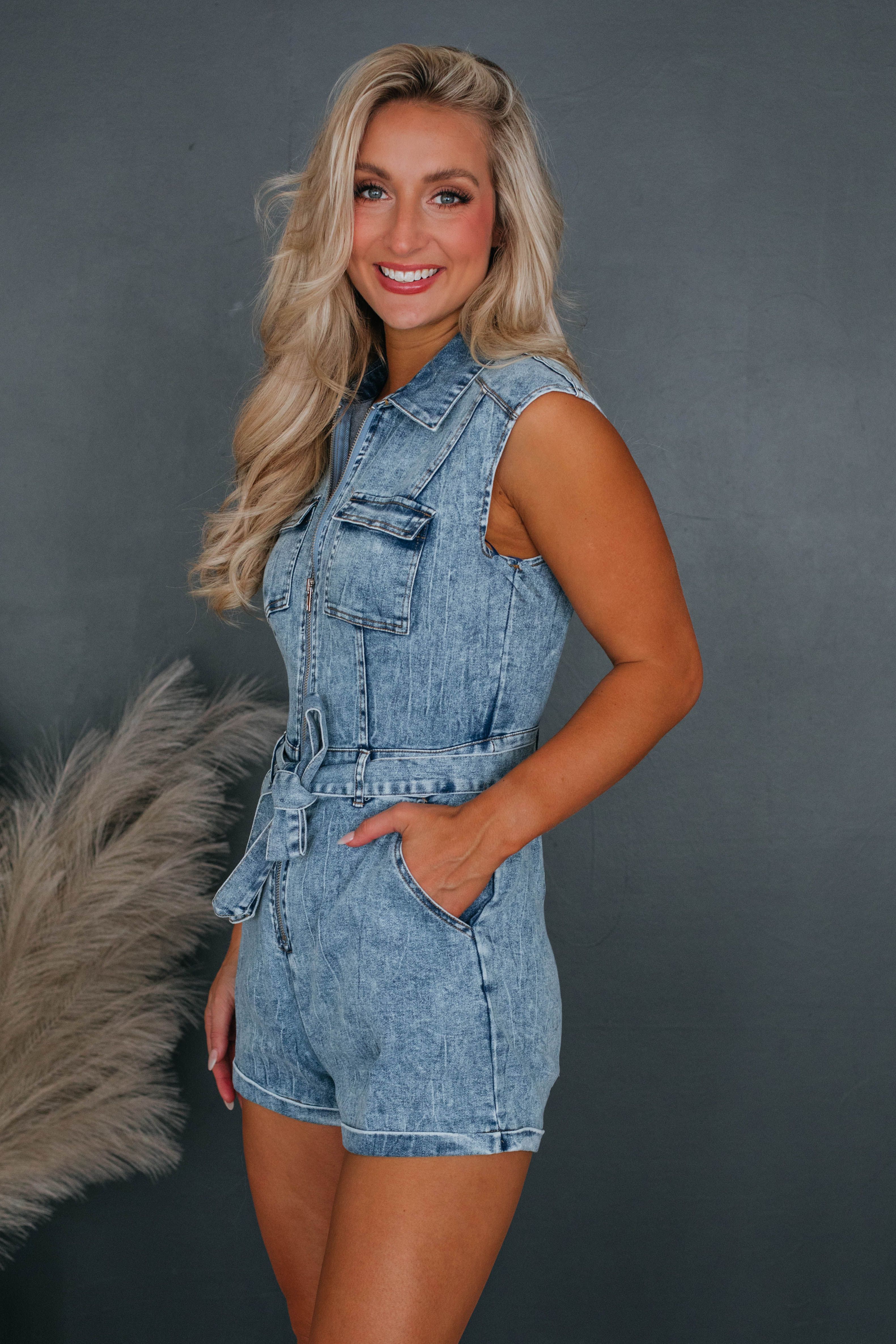 Daytona Denim Romper sold by Wild Oak Boutique product image thumbnail 4