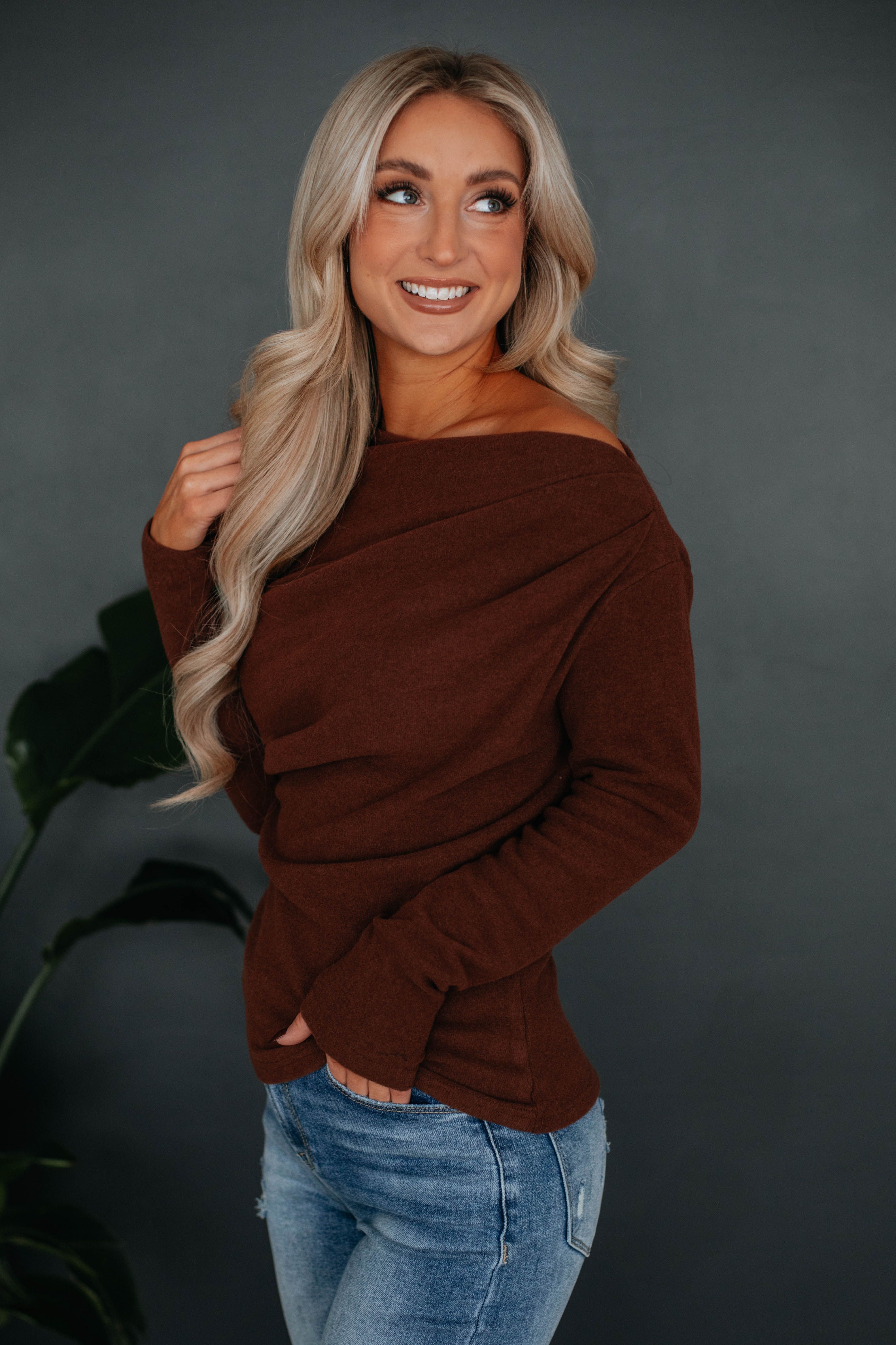 Hugo Off Shoulder Top - Tobacco sold by Wild Oak Boutique