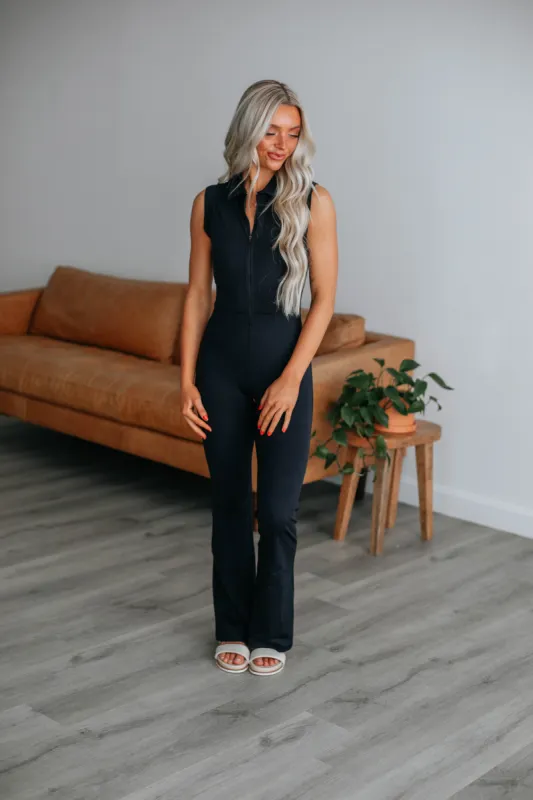 Rosette Flare Jumpsuit - Black sold by Wild Oak Boutique