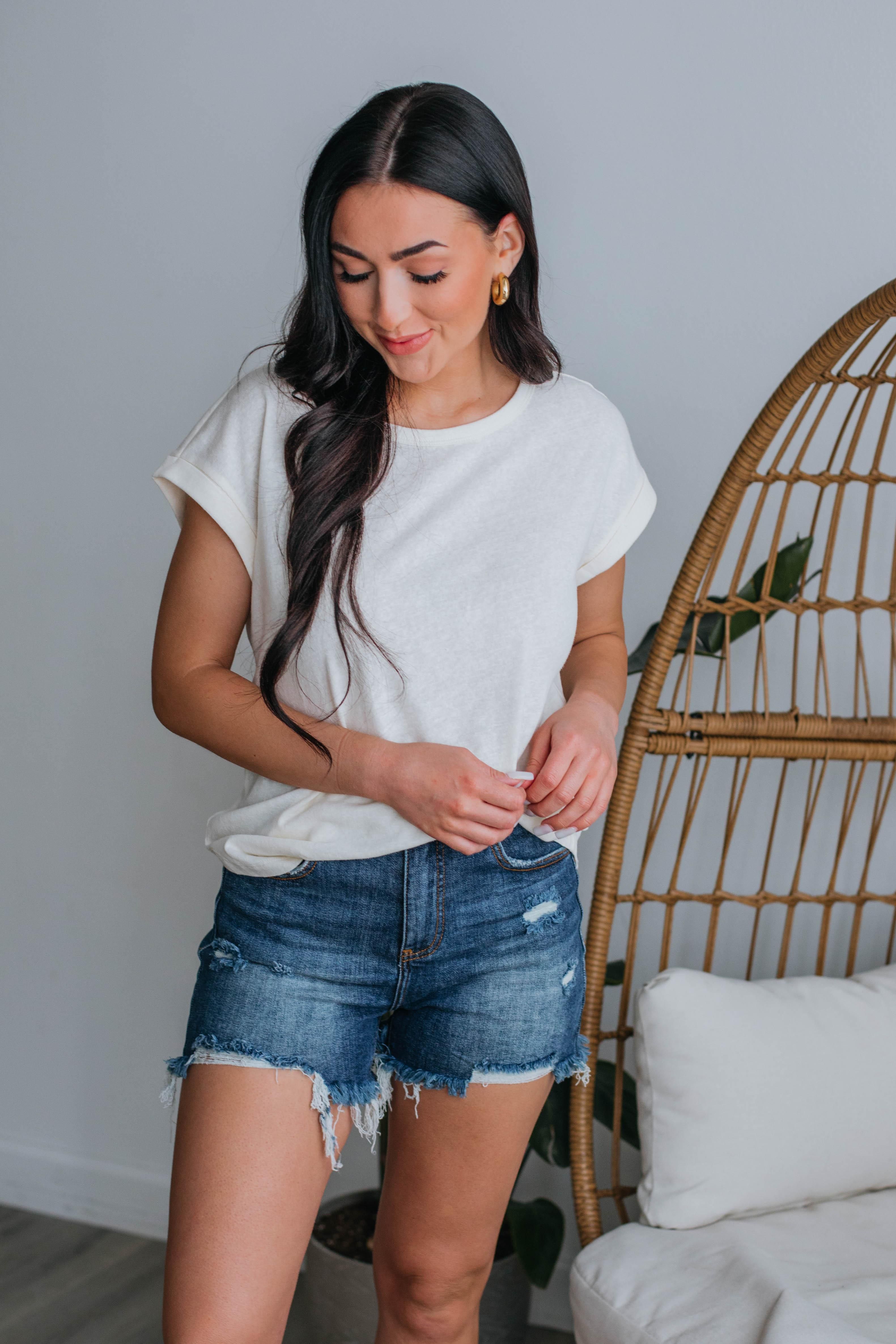 Carrie Basic Tee - Cream sold by Wild Oak Boutique
