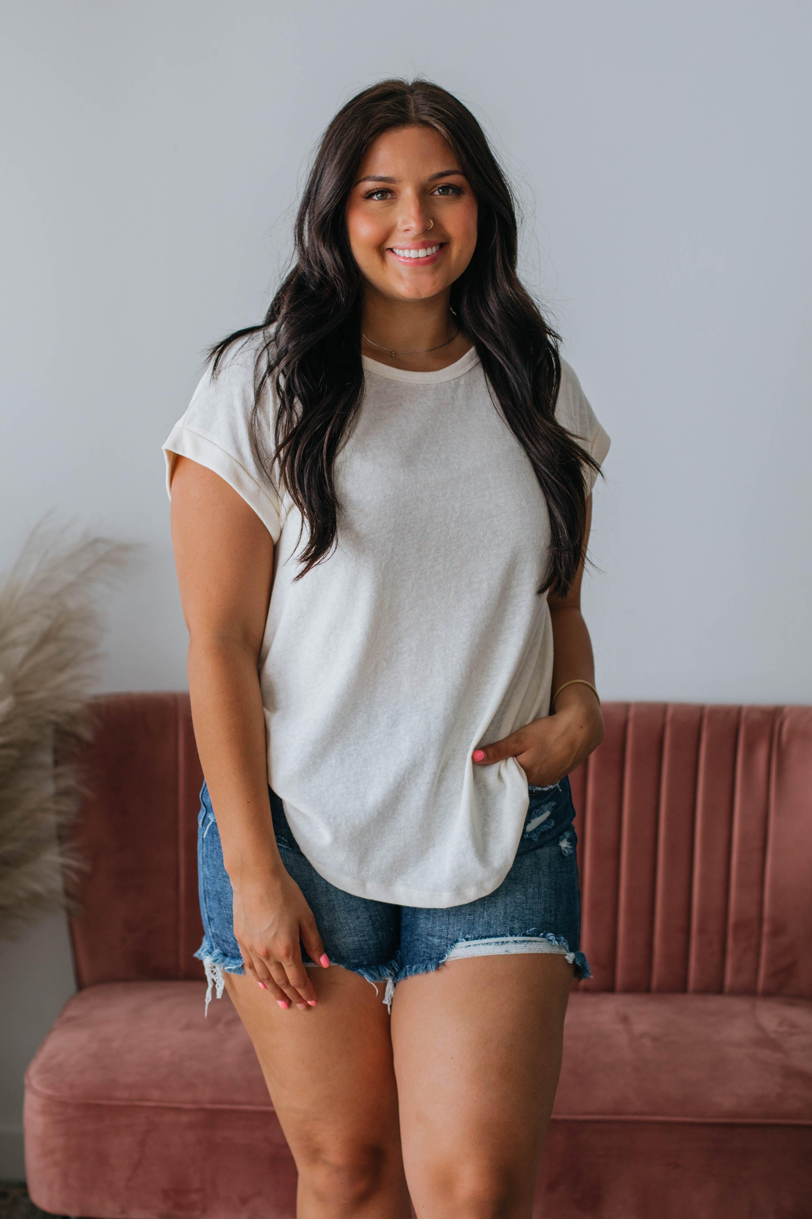 Carrie Basic Tee - Cream sold by Wild Oak Boutique product image thumbnail 2