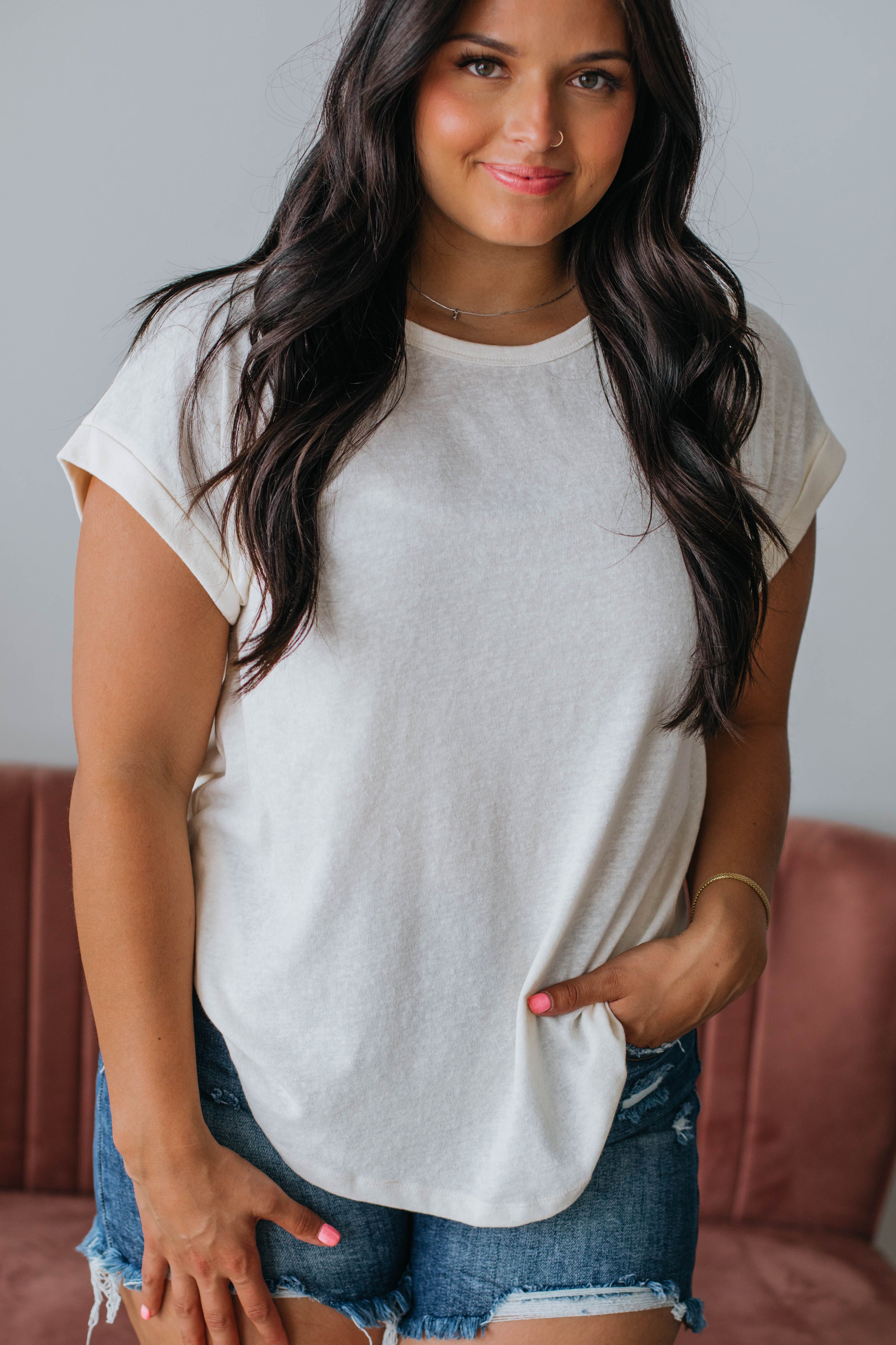 Carrie Basic Tee - Cream sold by Wild Oak Boutique product image thumbnail 5