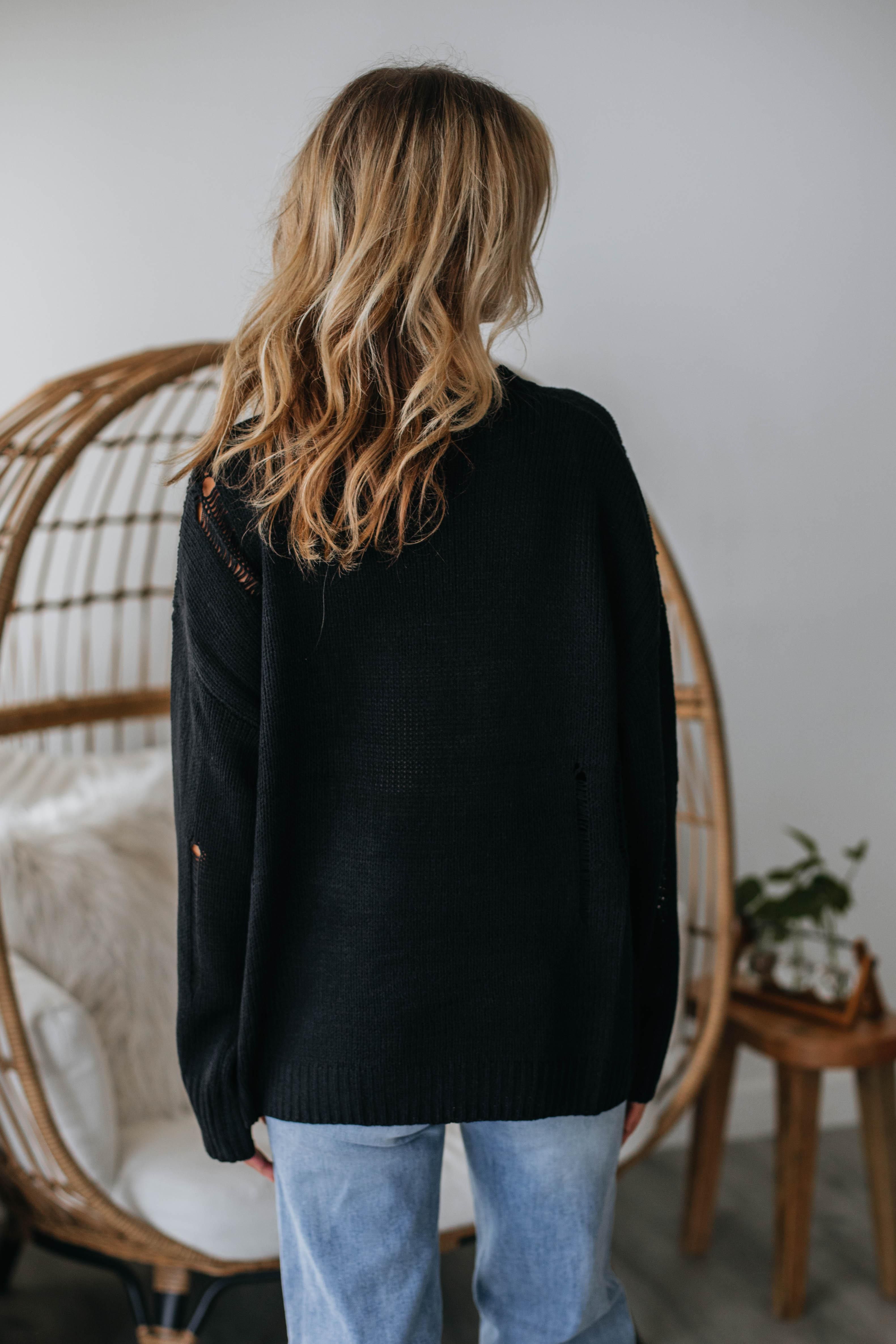 Leni Distressed Sweater - Black sold by Wild Oak Boutique product image thumbnail 5