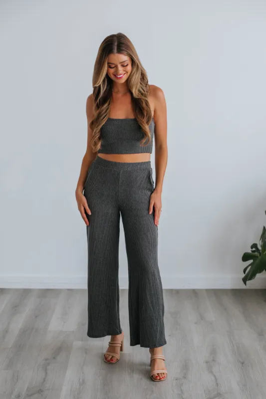Arden Ribbed Lounge Pants - Charcoal sold by Wild Oak Boutique
