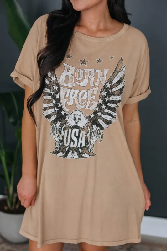 Born Free Graphic Tee Dress - Sand sold by Wild Oak Boutique