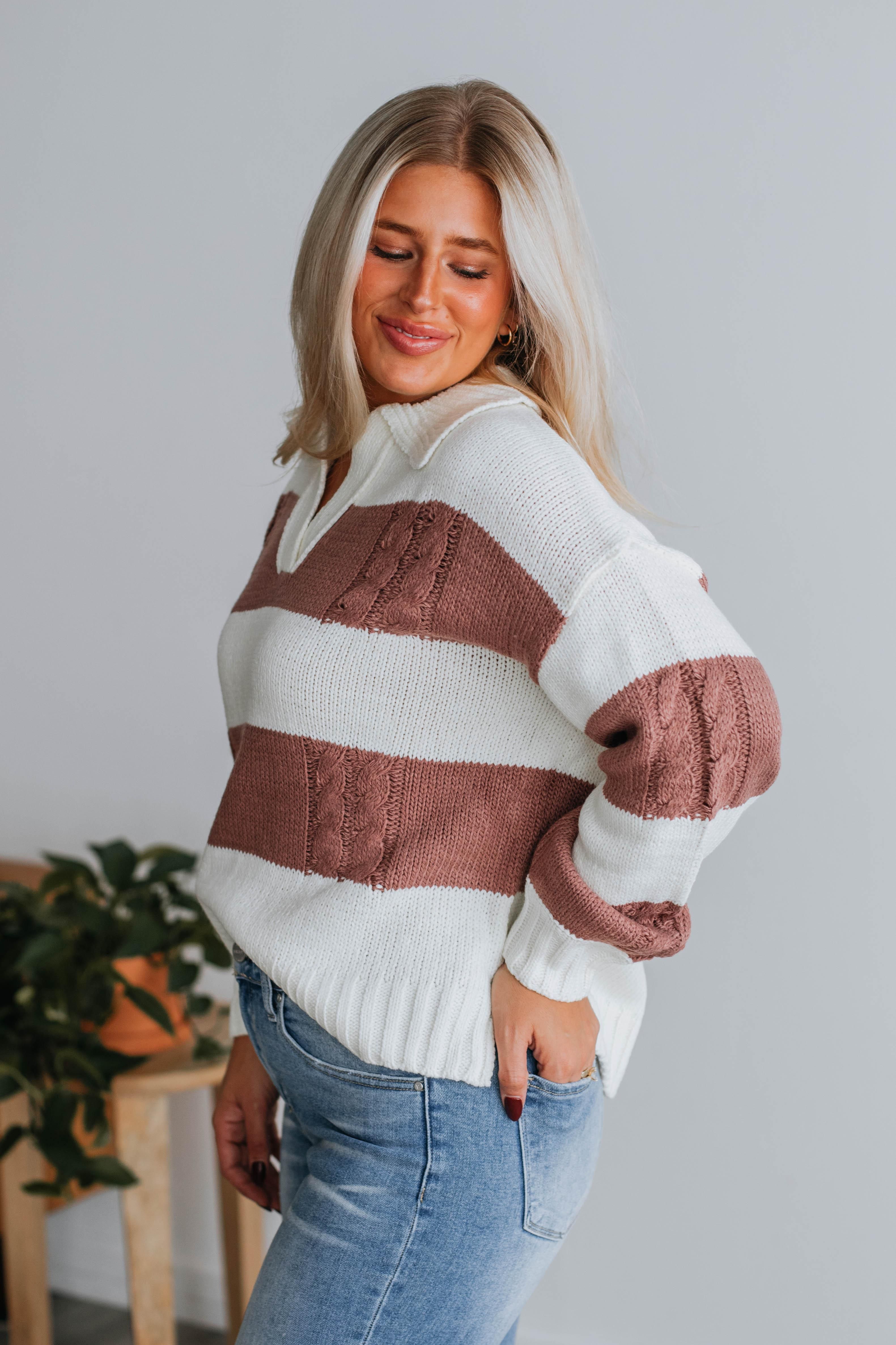 Heather Striped Sweater - Dark Mauve sold by Wild Oak Boutique product image thumbnail 3