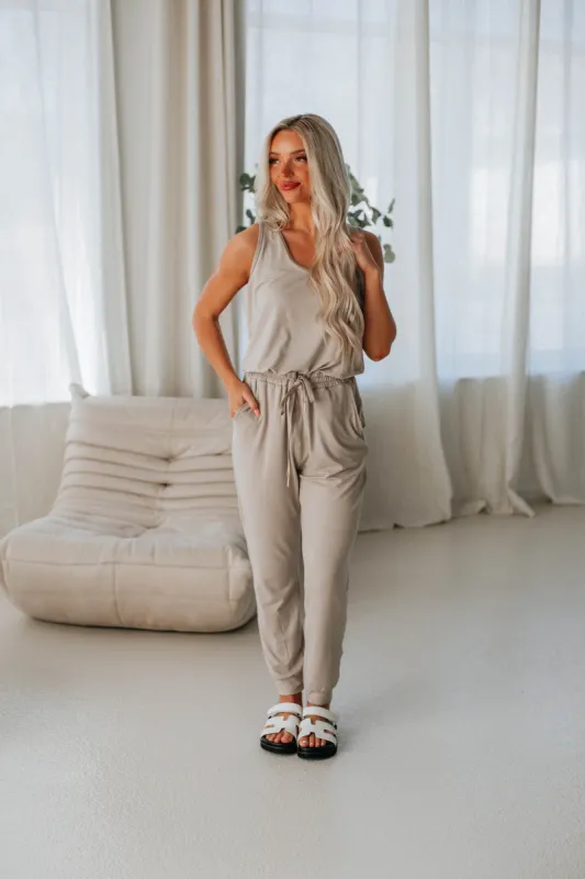Stellie Jumpsuit - Taupe sold by Wild Oak Boutique