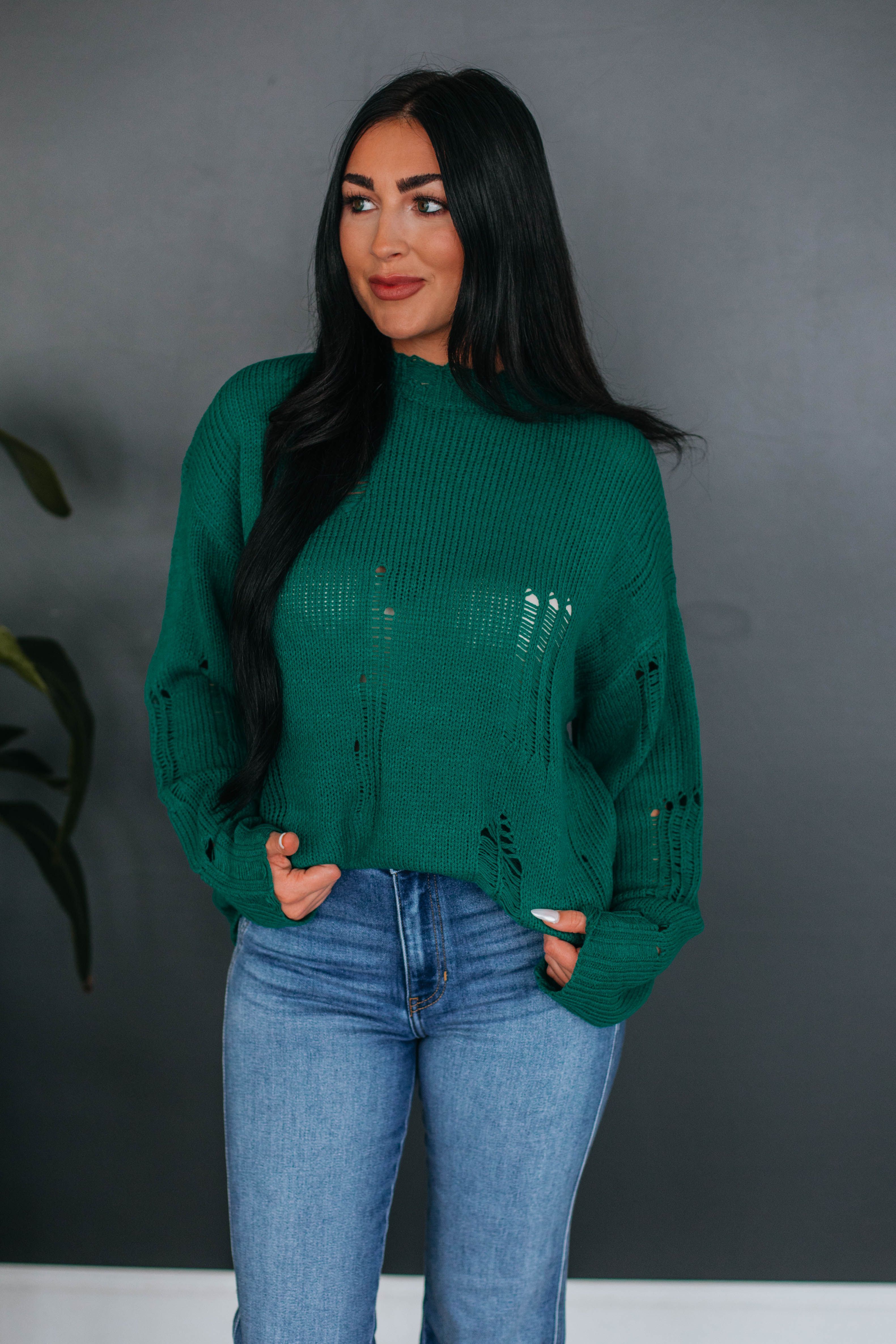 Leni Distressed Sweater - Jade sold by Wild Oak Boutique product image thumbnail 3