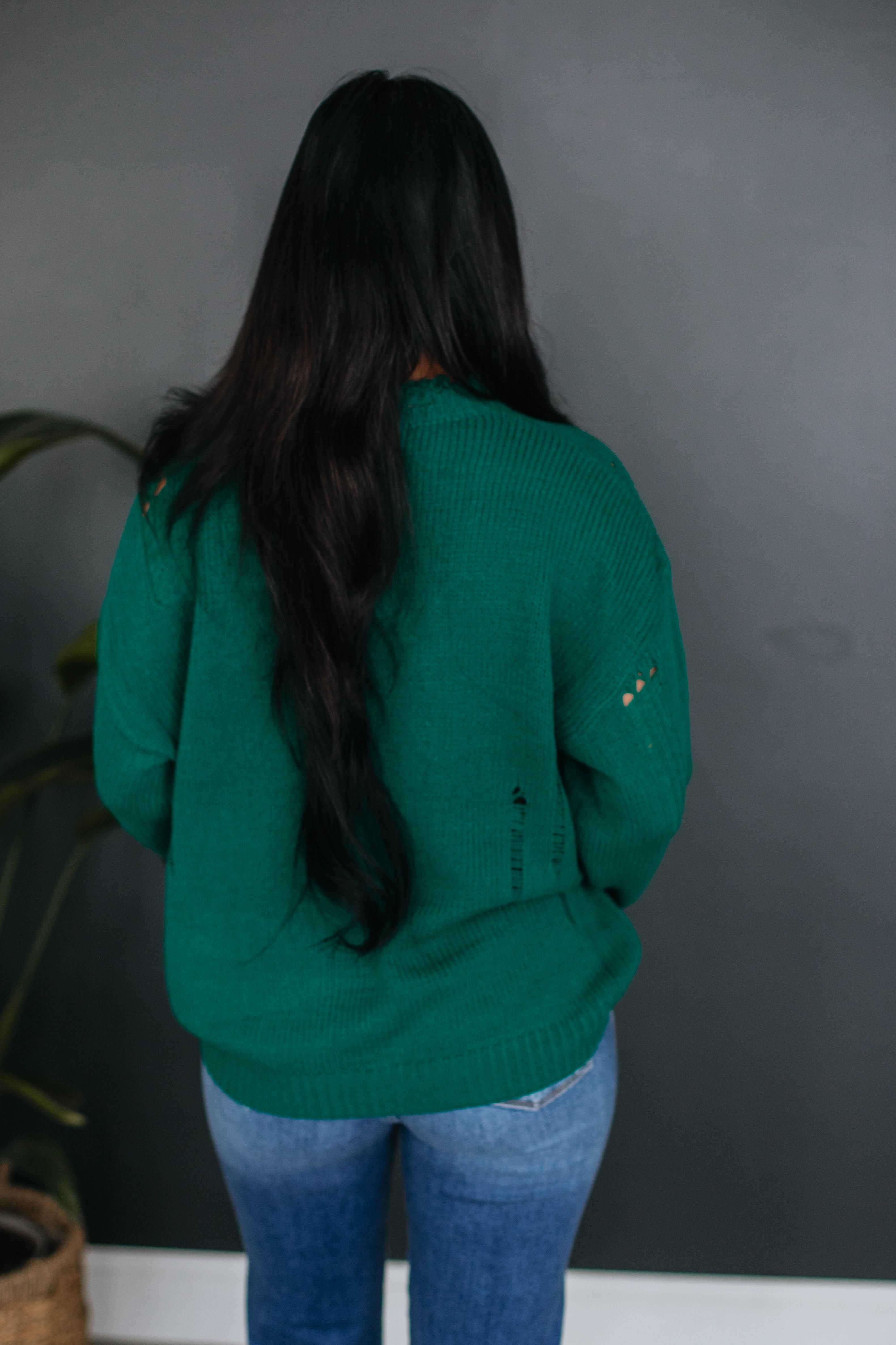 Leni Distressed Sweater - Jade sold by Wild Oak Boutique product image thumbnail 5
