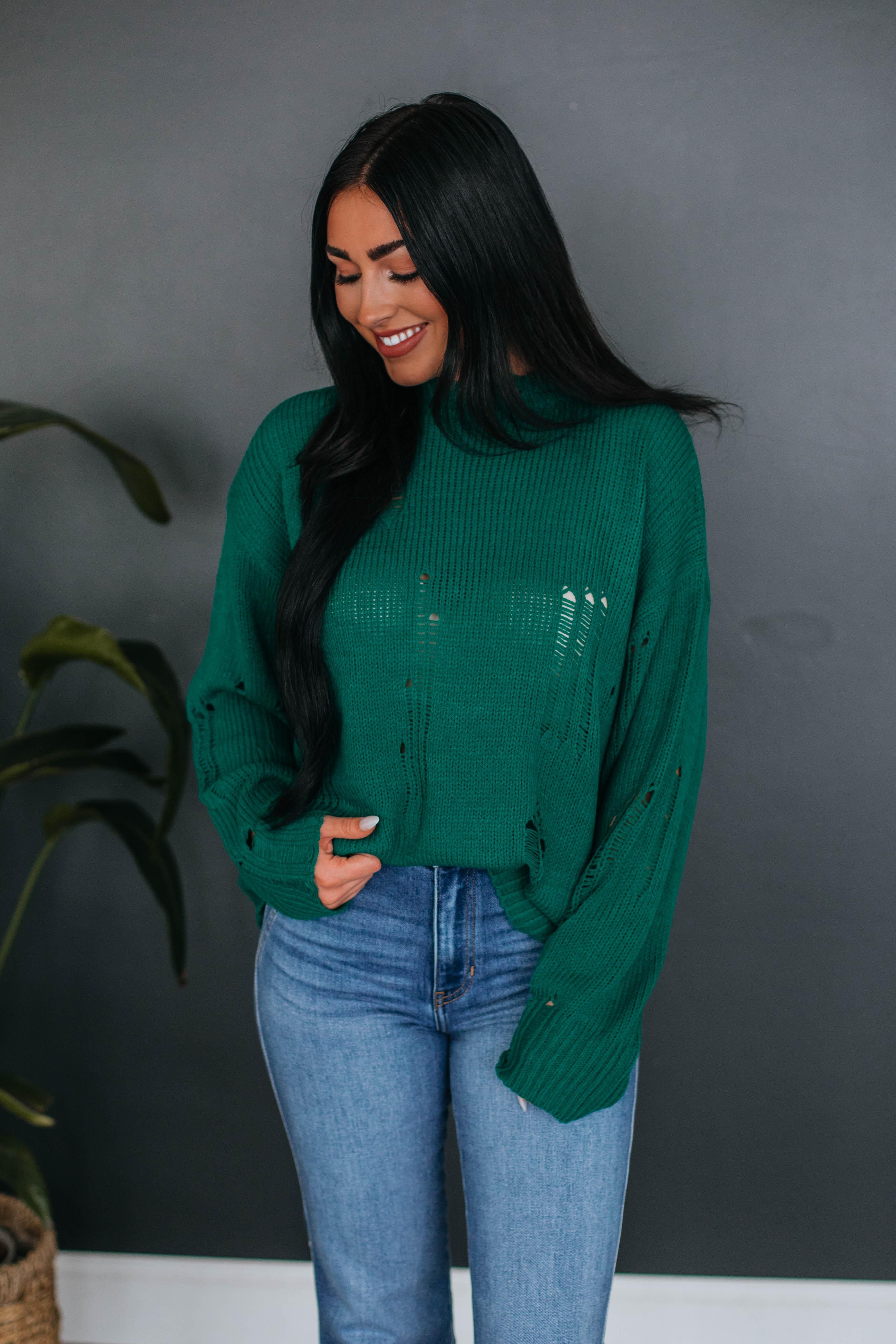 Leni Distressed Sweater - Jade sold by Wild Oak Boutique
