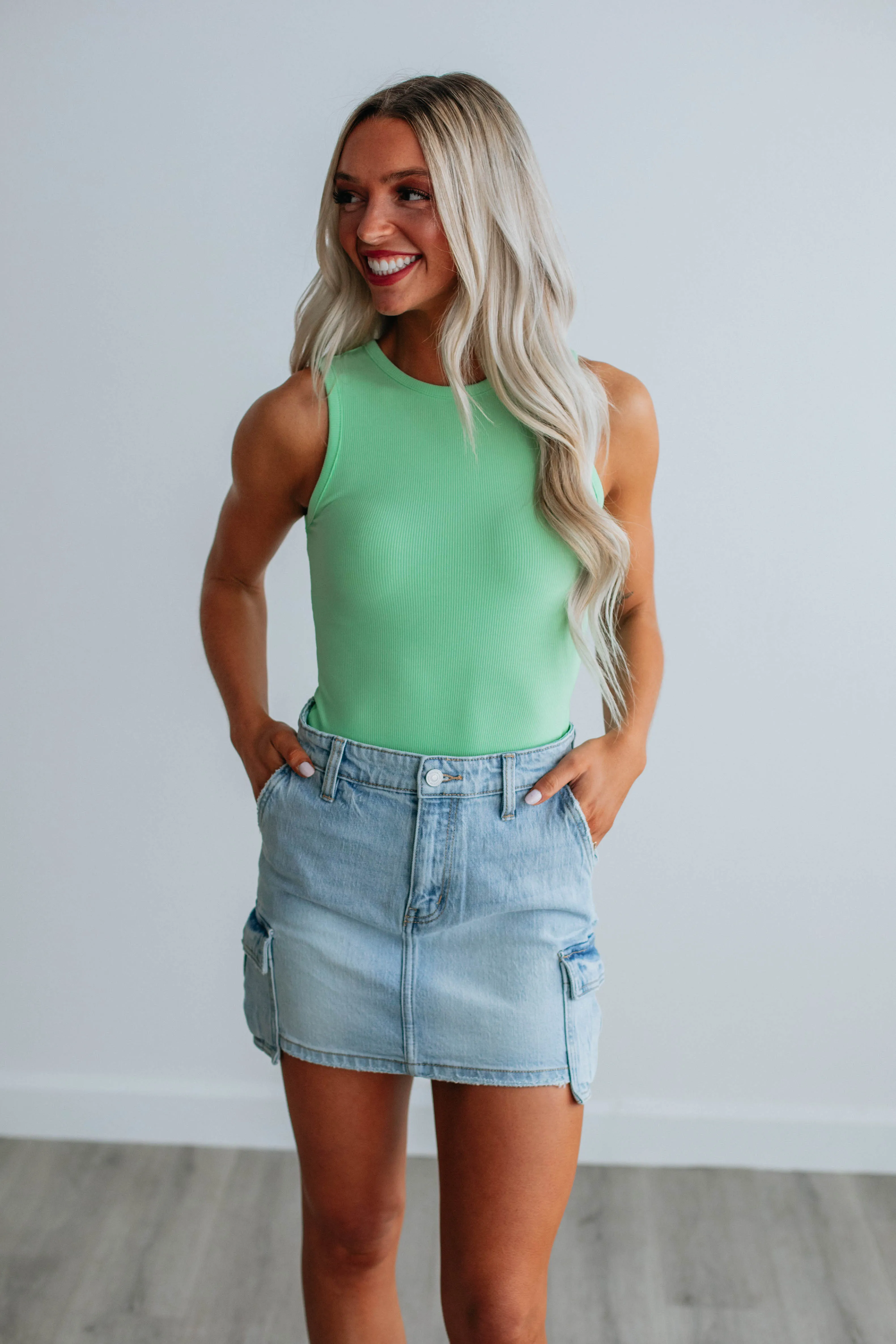 April Ribbed Bodysuit - Keylime sold by Wild Oak Boutique