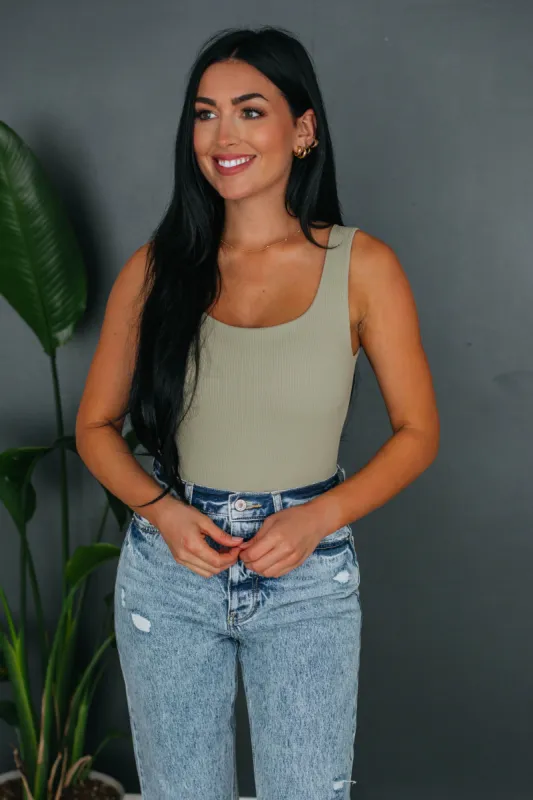 Dahlia Ribbed Bodysuit - Light Olive sold by Wild Oak Boutique
