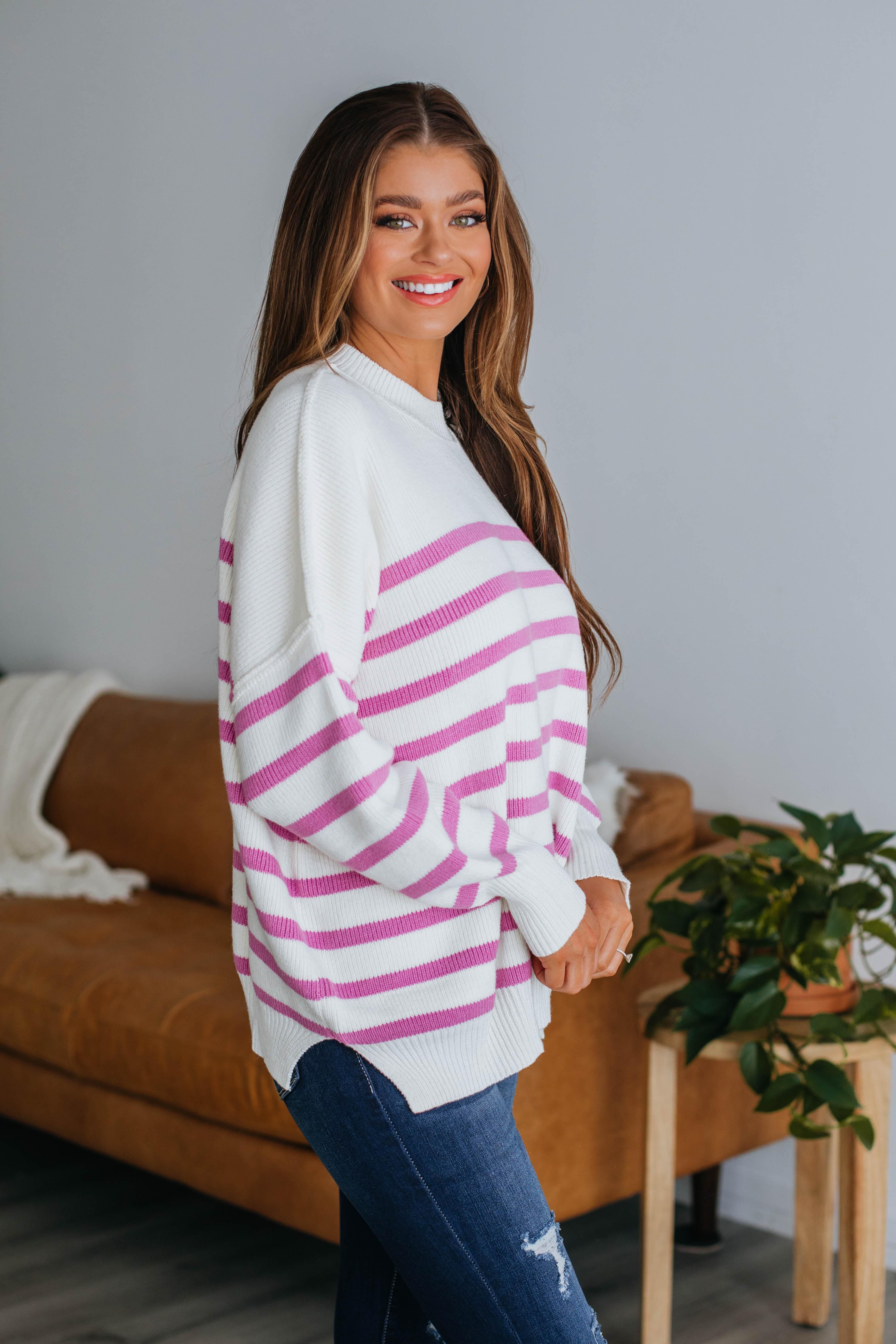 Darcie Striped Sweater - Magenta sold by Wild Oak Boutique product image thumbnail 3