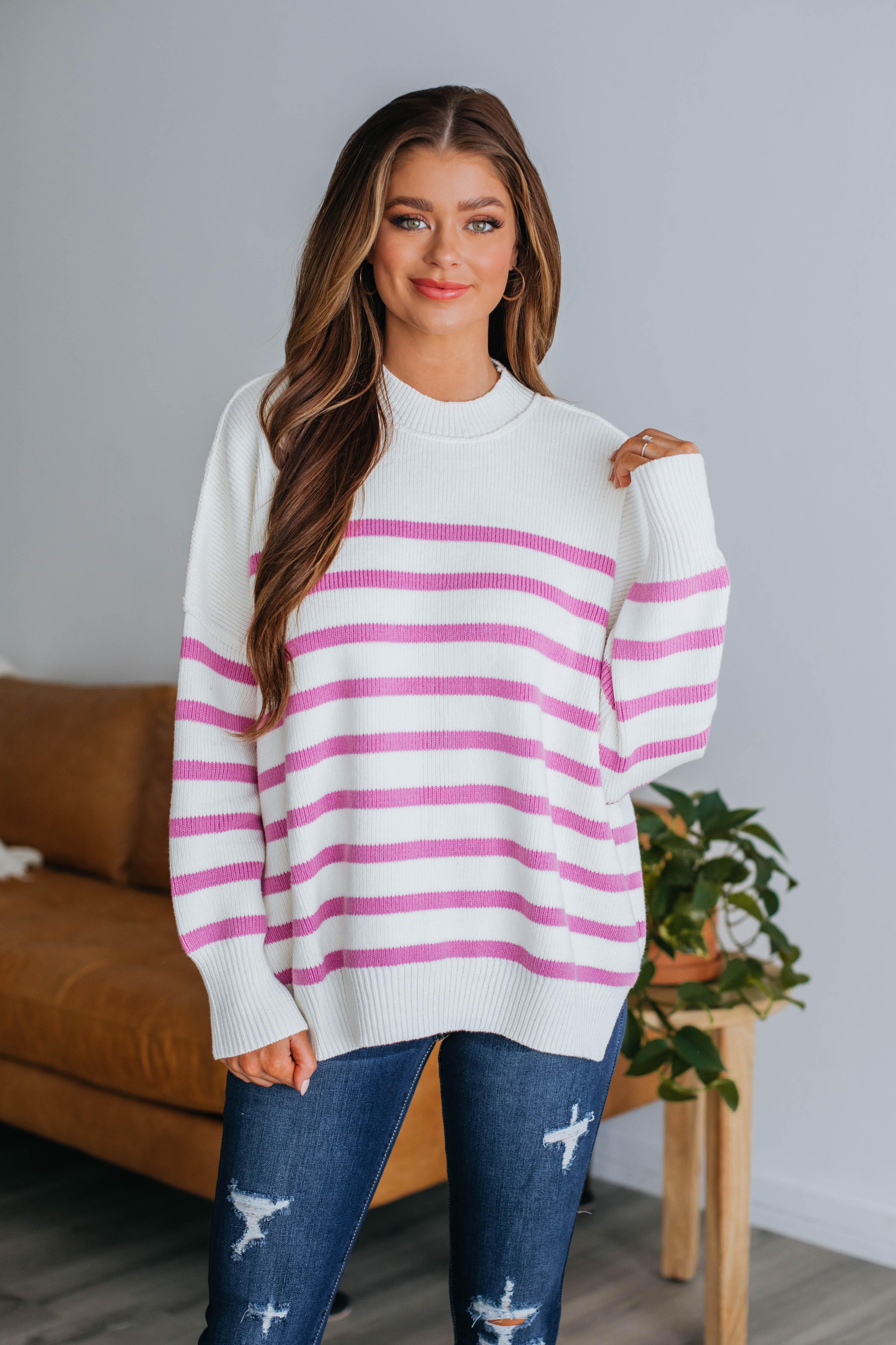 Darcie Striped Sweater - Magenta sold by Wild Oak Boutique