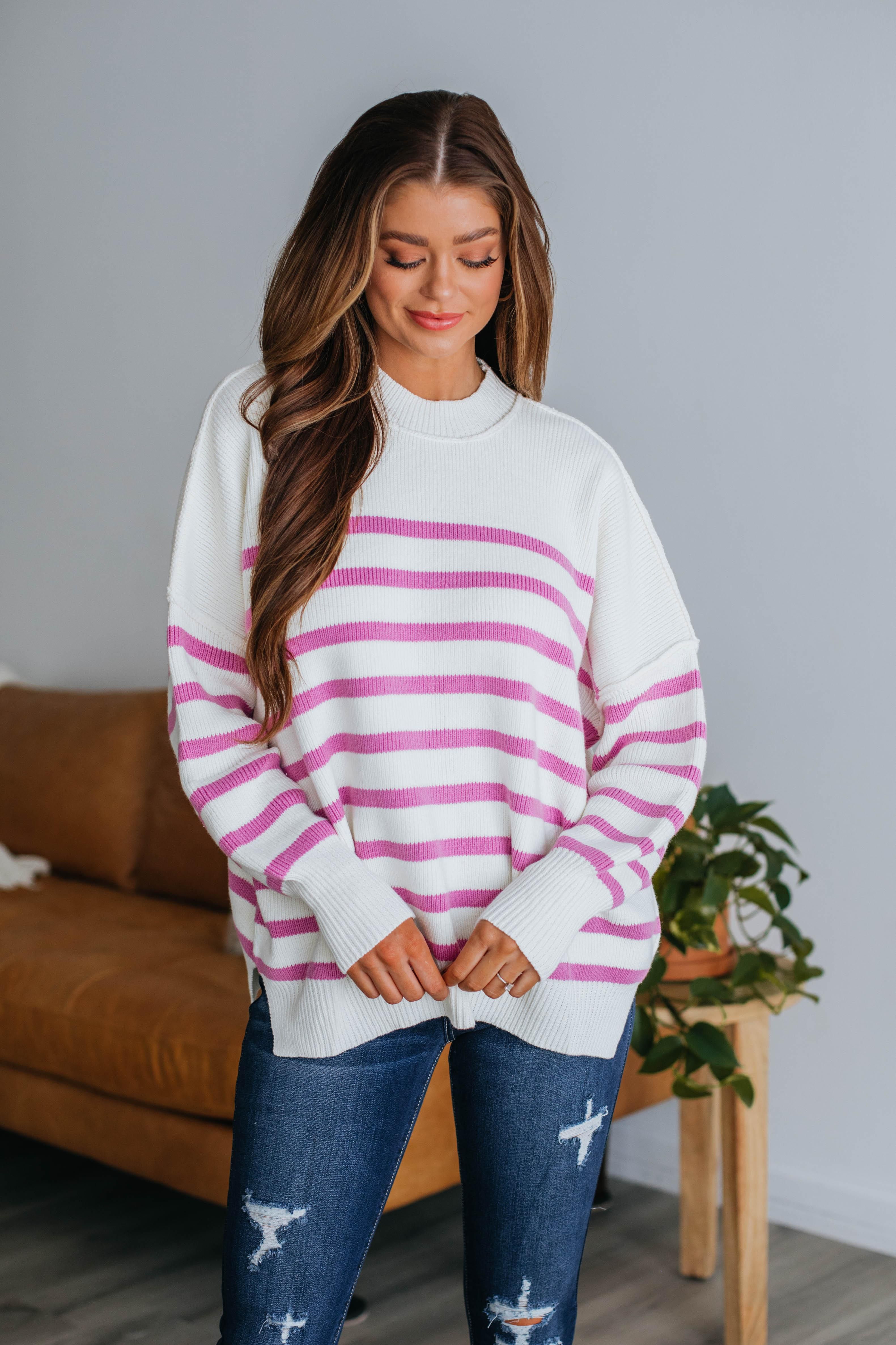 Darcie Striped Sweater - Magenta sold by Wild Oak Boutique product image thumbnail 5