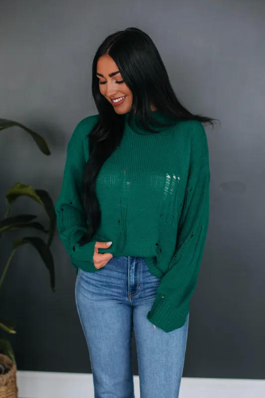 Leni Distressed Sweater - Jade sold by Wild Oak Boutique
