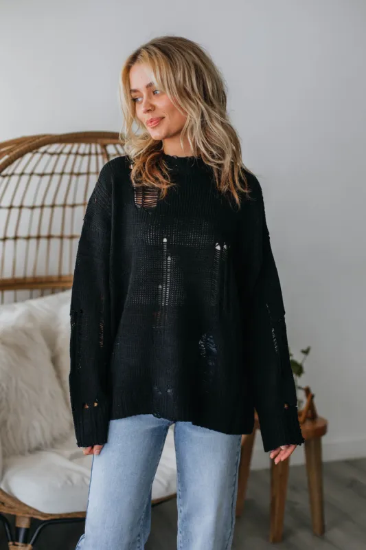 Leni Distressed Sweater - Black made by Papermoon