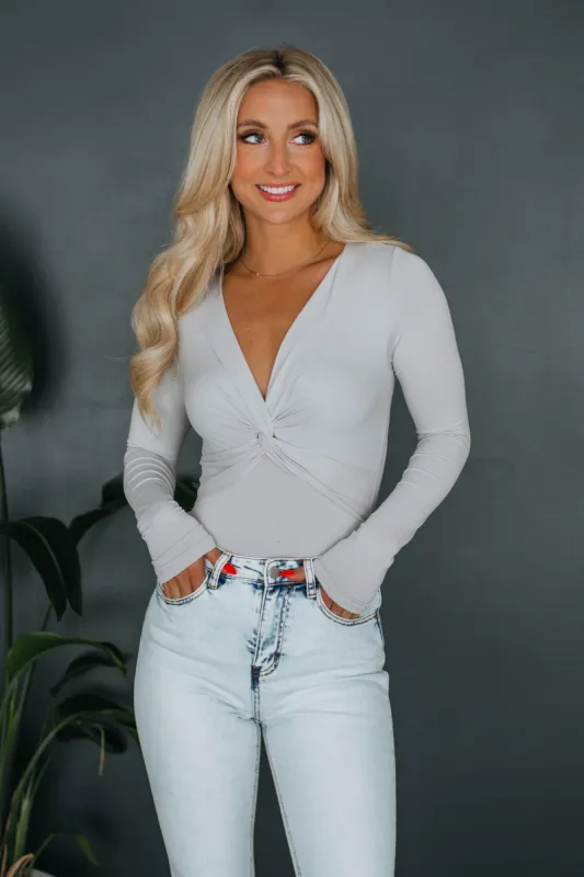 Aminah Twist Front Bodysuit - Fog sold by Wild Oak Boutique