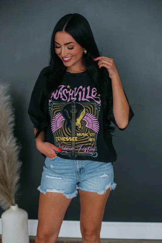 Nashville Music City Graphic Tee - Vintage Black sold by Wild Oak Boutique