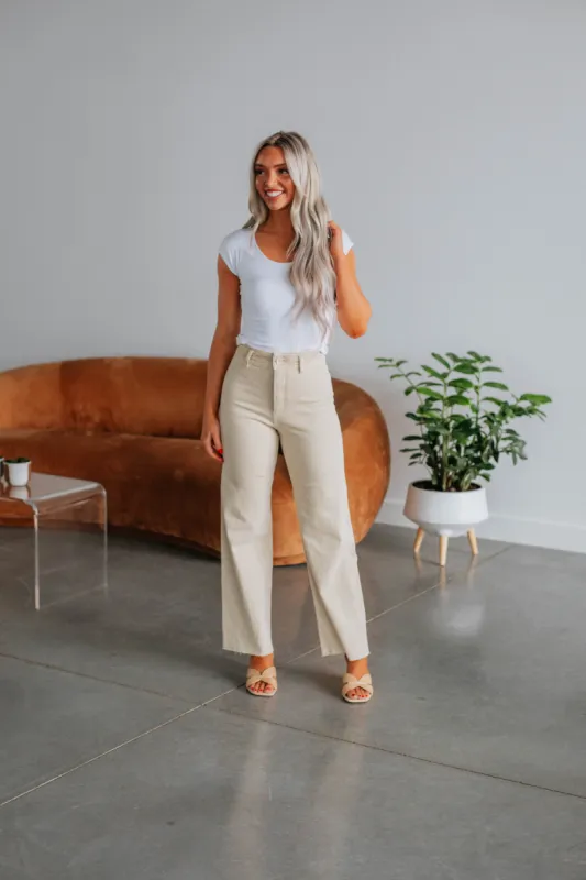 Linsley Wide Leg Pants - Beige sold by Wild Oak Boutique