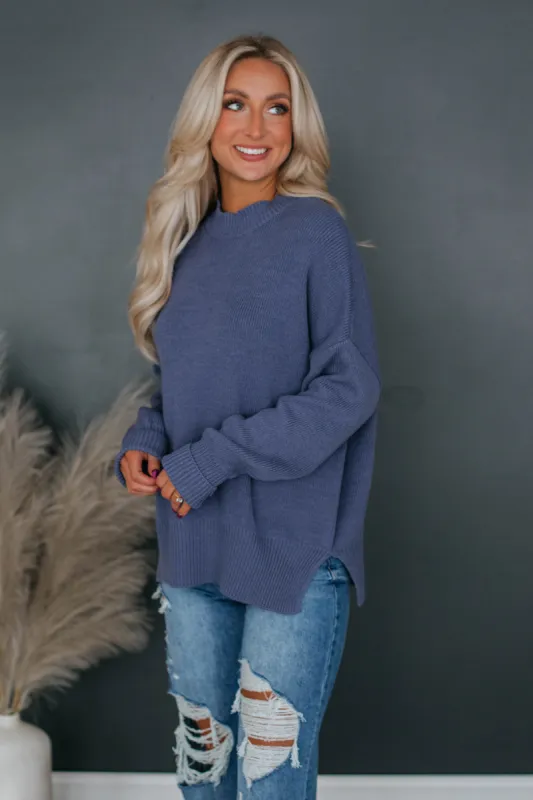 Chelsea Mock Neck Sweater - Indigo sold by Wild Oak Boutique