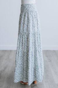 Eleanor Tiered Maxi Skirt - Dusty Blue Mix sold by Wild Oak Boutique